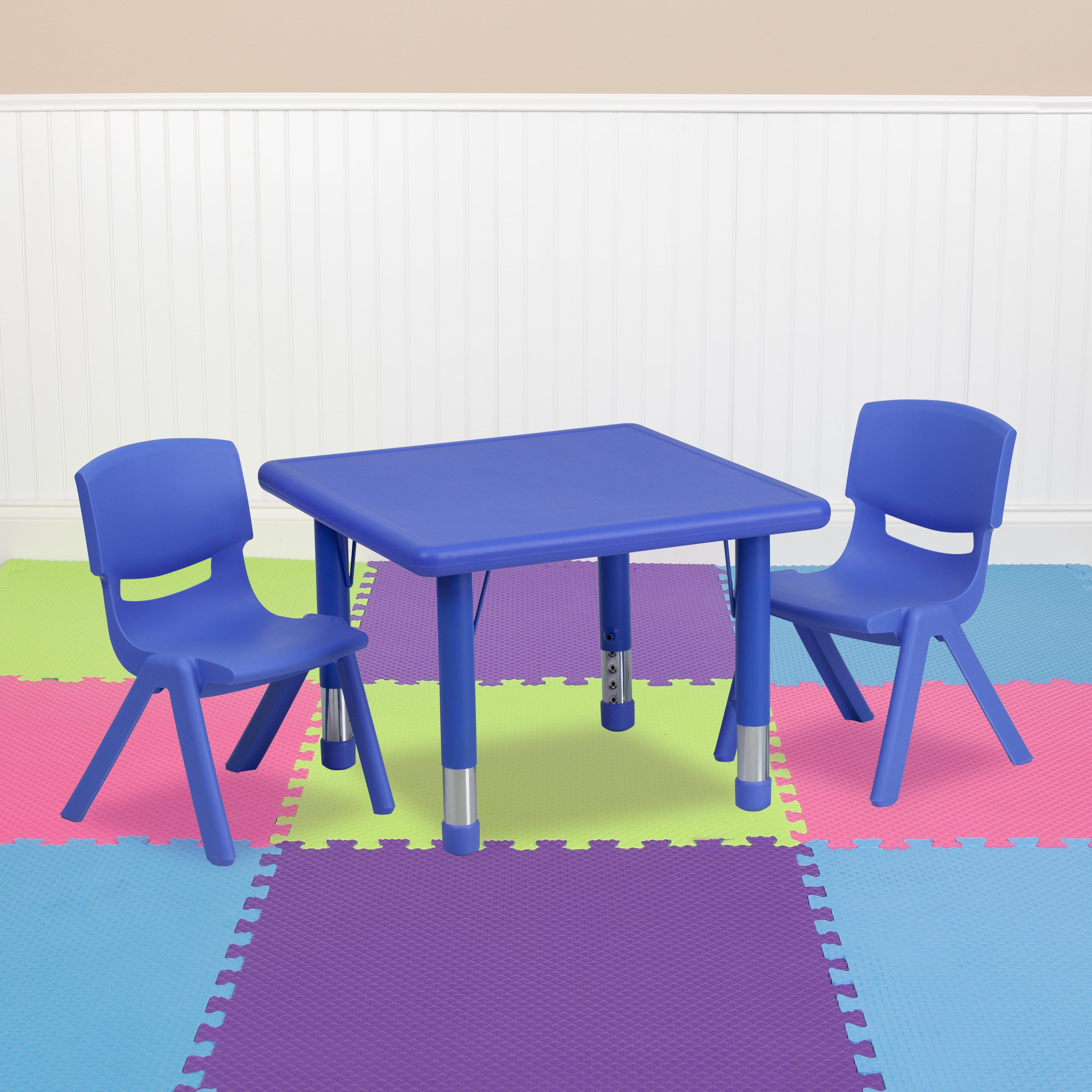 24" Square Plastic Height Adjustable Activity Table Set with 2 Chairs-Square Activity Table Set-Flash Furniture-Wall2Wall Furnishings