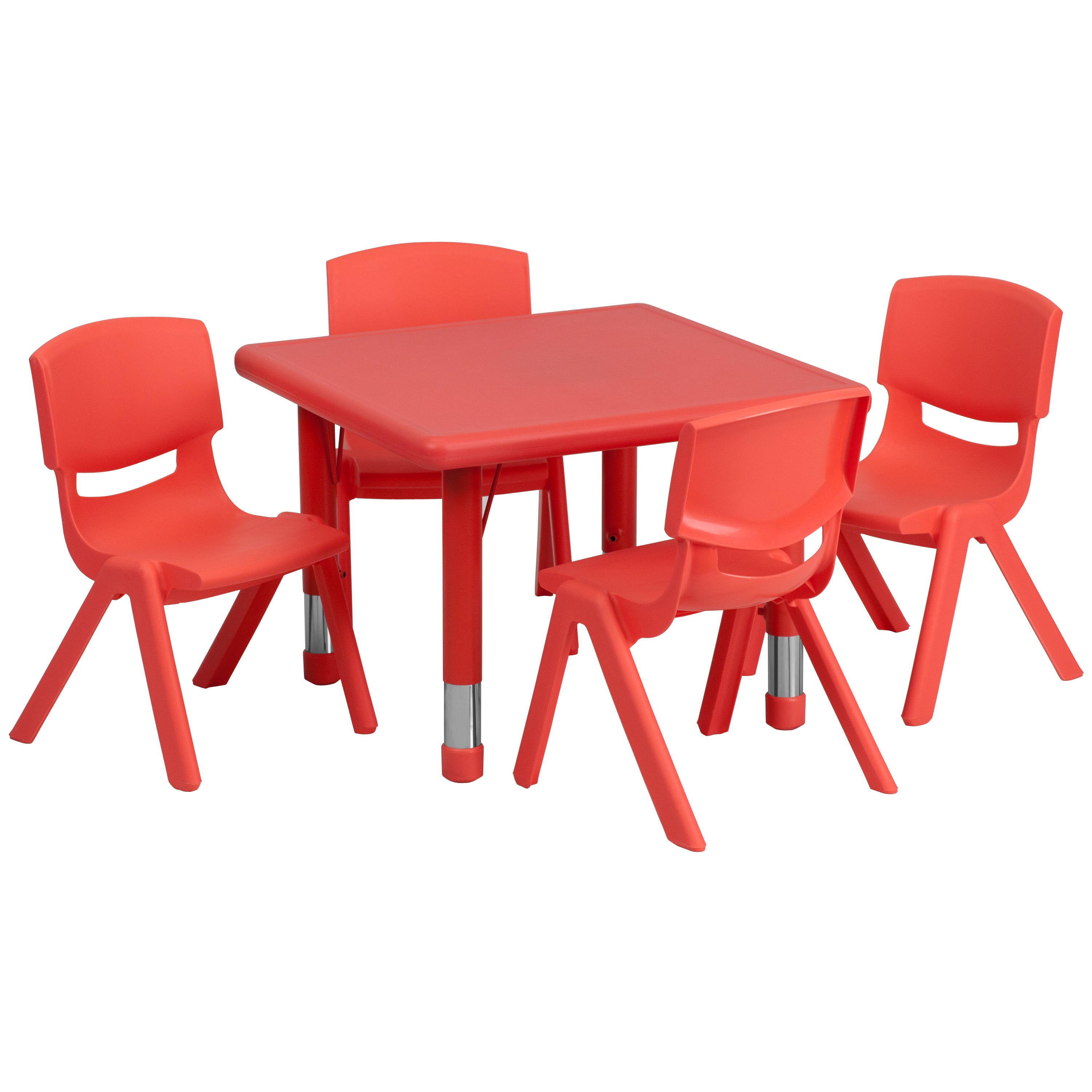 24" Square Plastic Height Adjustable Activity Table Set with 4 Chairs-Square Activity Table Set-Flash Furniture-Wall2Wall Furnishings