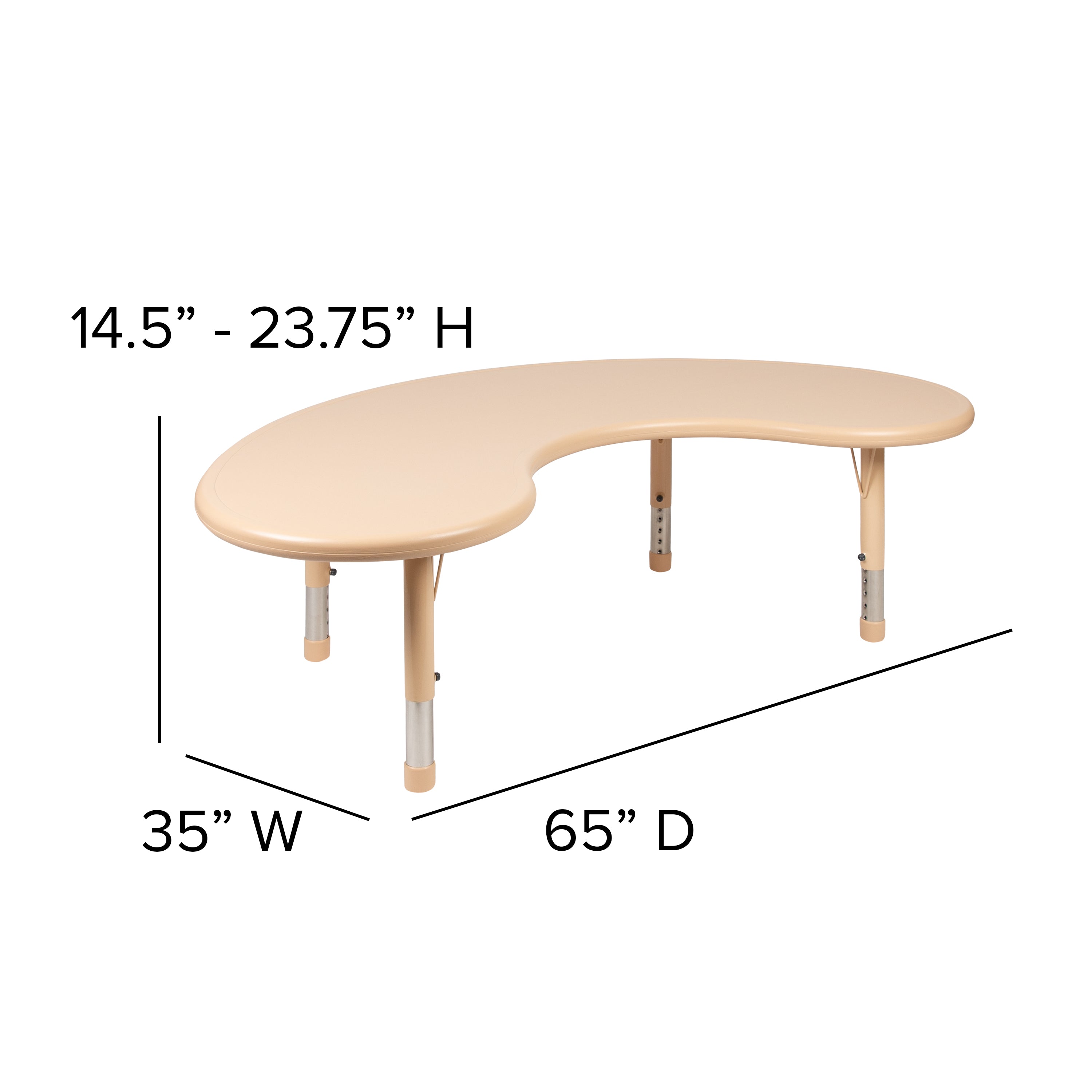 35"W x 65"L Half-Moon Plastic Height Adjustable Activity Table-Half-Moon Colorful Activity Table-Flash Furniture-Wall2Wall Furnishings