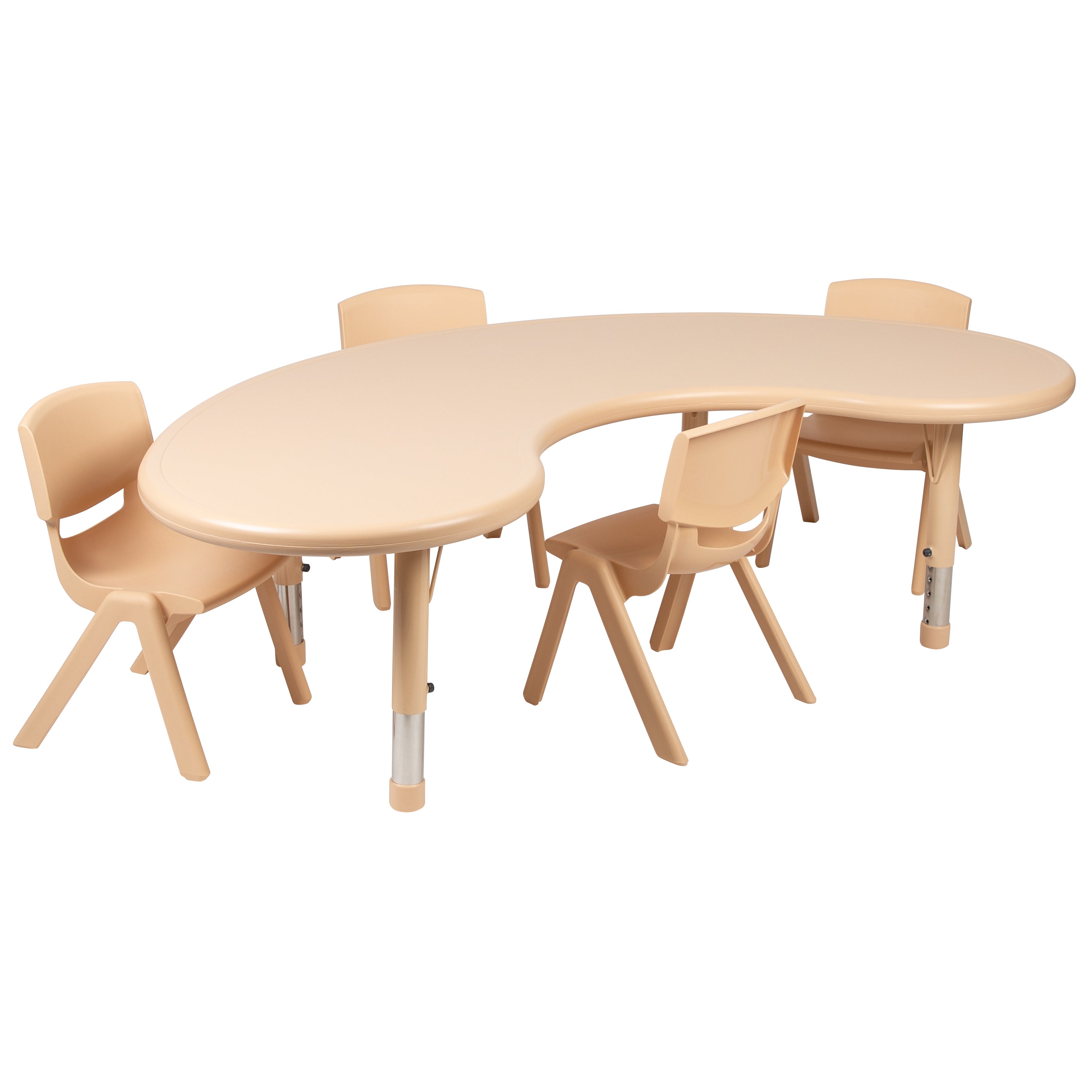 35"W x 65"L Half-Moon Plastic Height Adjustable Activity Table Set with 4 Chairs-Half-Moon Activity Table Set-Flash Furniture-Wall2Wall Furnishings
