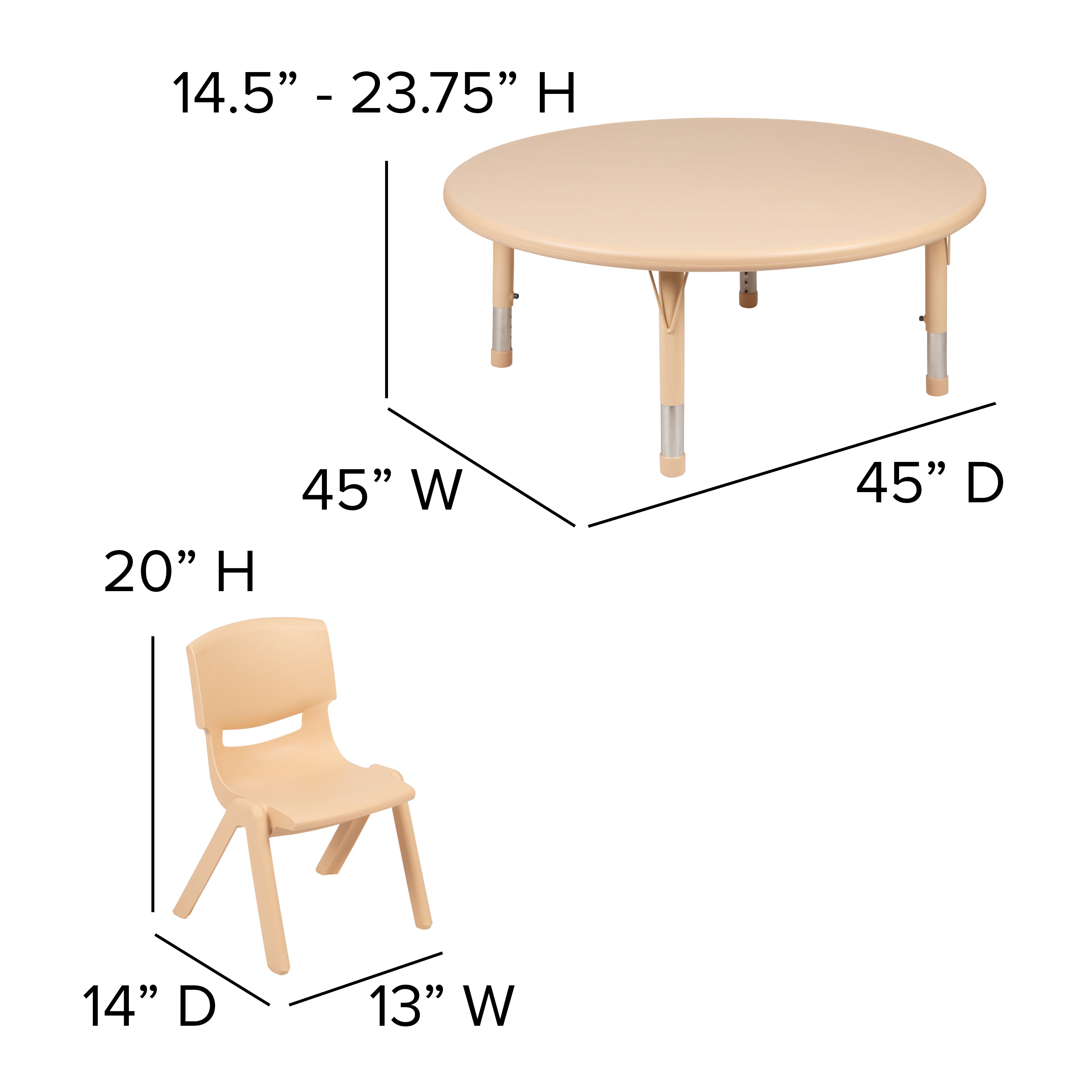 45" Round Plastic Height Adjustable Activity Table Set with 4 Chairs-Round Activity Table Set-Flash Furniture-Wall2Wall Furnishings