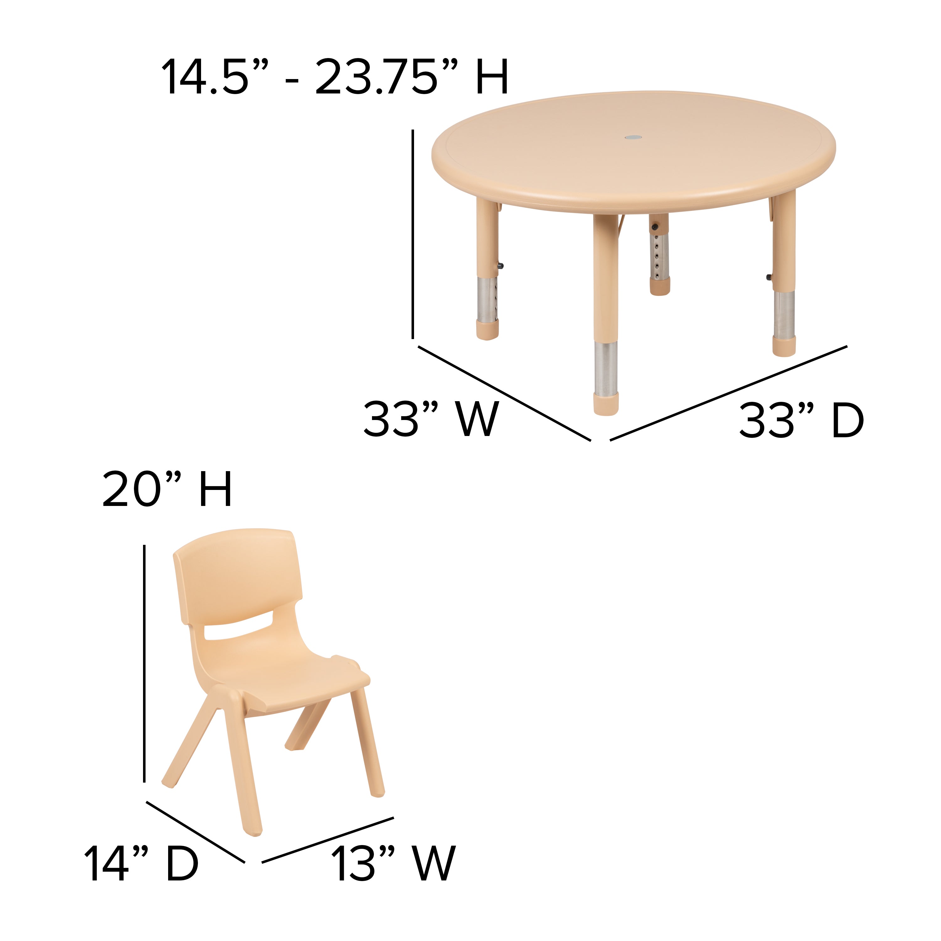 33" Round Plastic Height Adjustable Activity Table Set with 4 Chairs-Round Activity Table Set-Flash Furniture-Wall2Wall Furnishings
