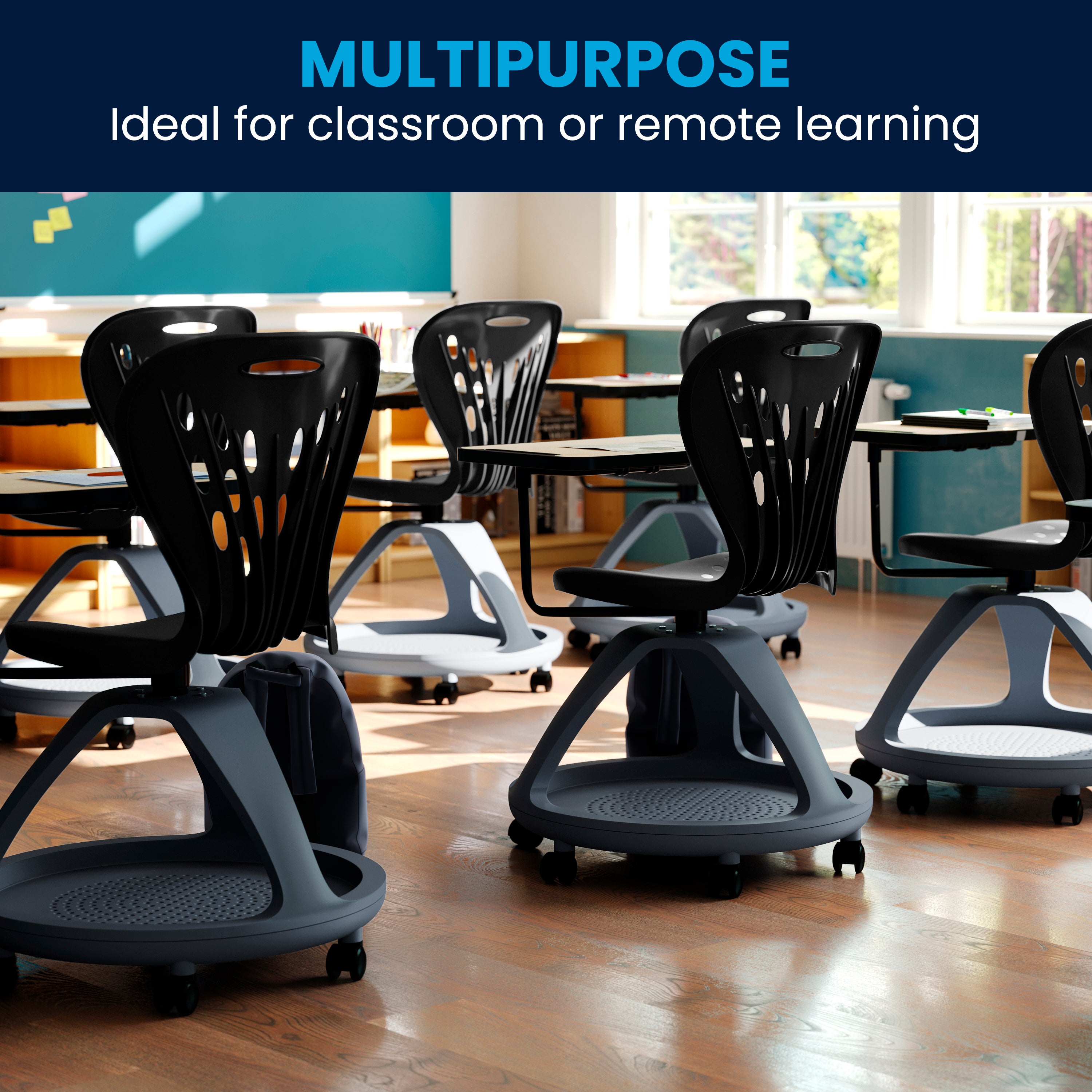 Mobile Desk Chair with 360 Degree Tablet Rotation and Under Seat Storage Cubby