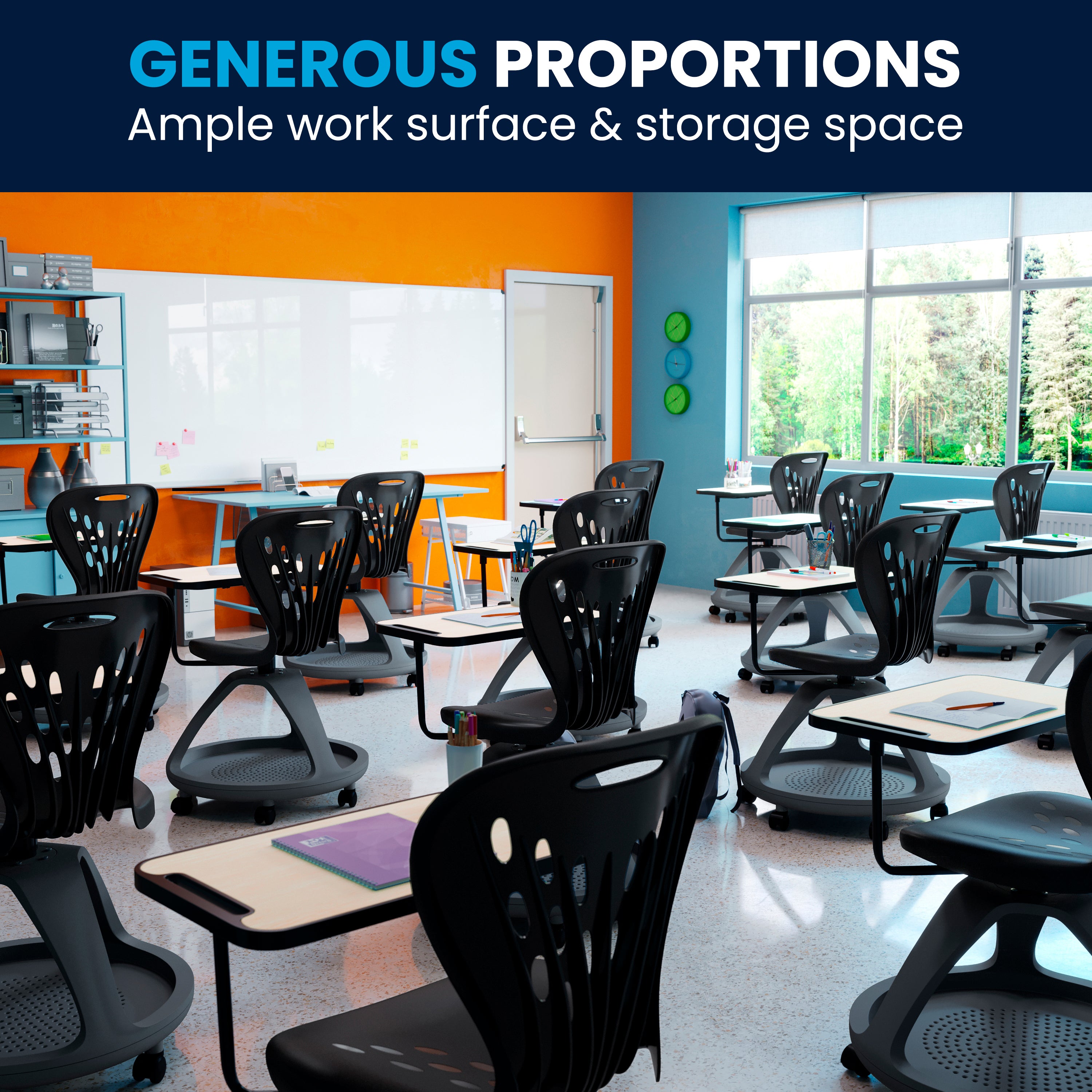 Mobile Desk Chair with 360 Degree Tablet Rotation and Under Seat Storage Cubby