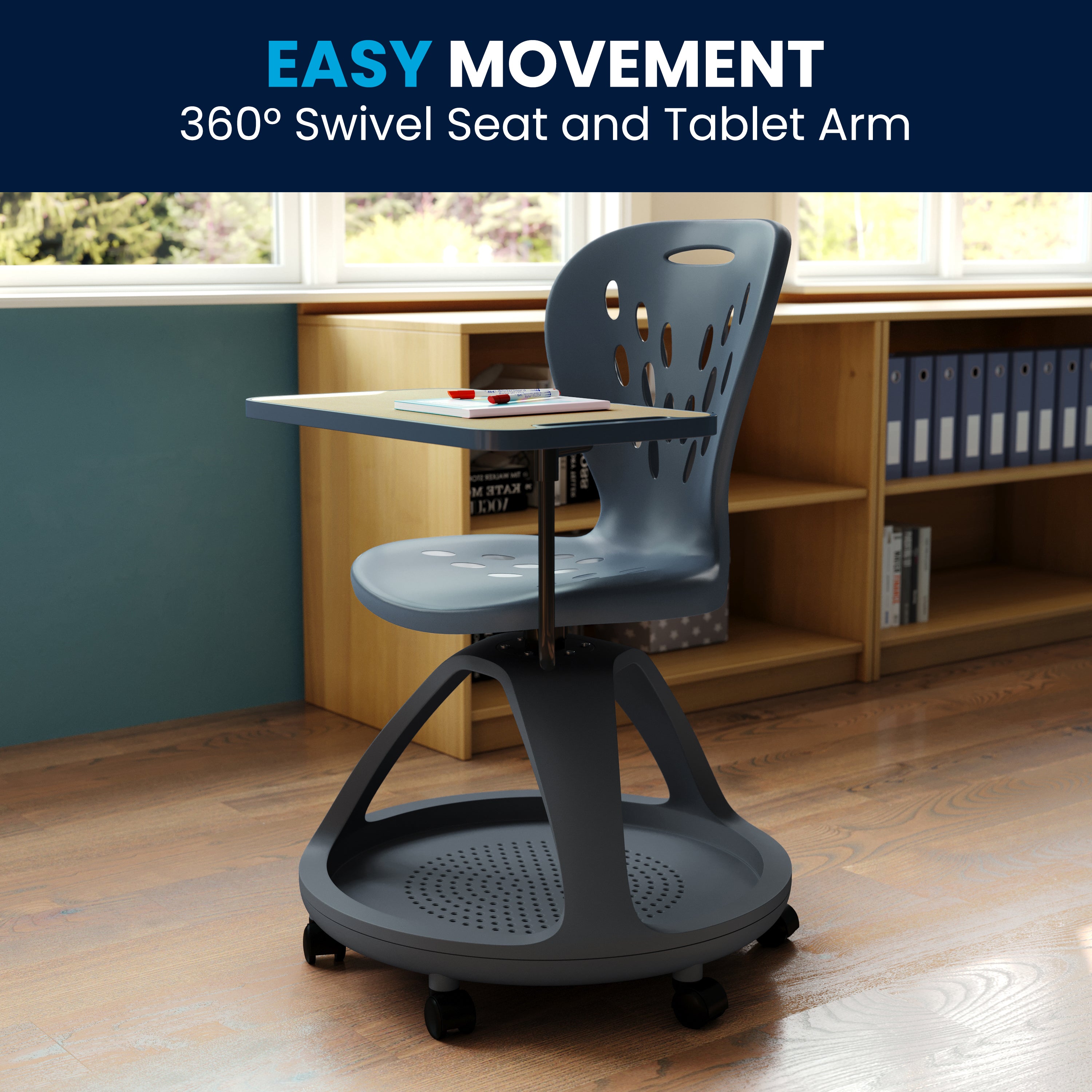 Mobile Desk Chair with 360 Degree Tablet Rotation and Under Seat Storage Cubby