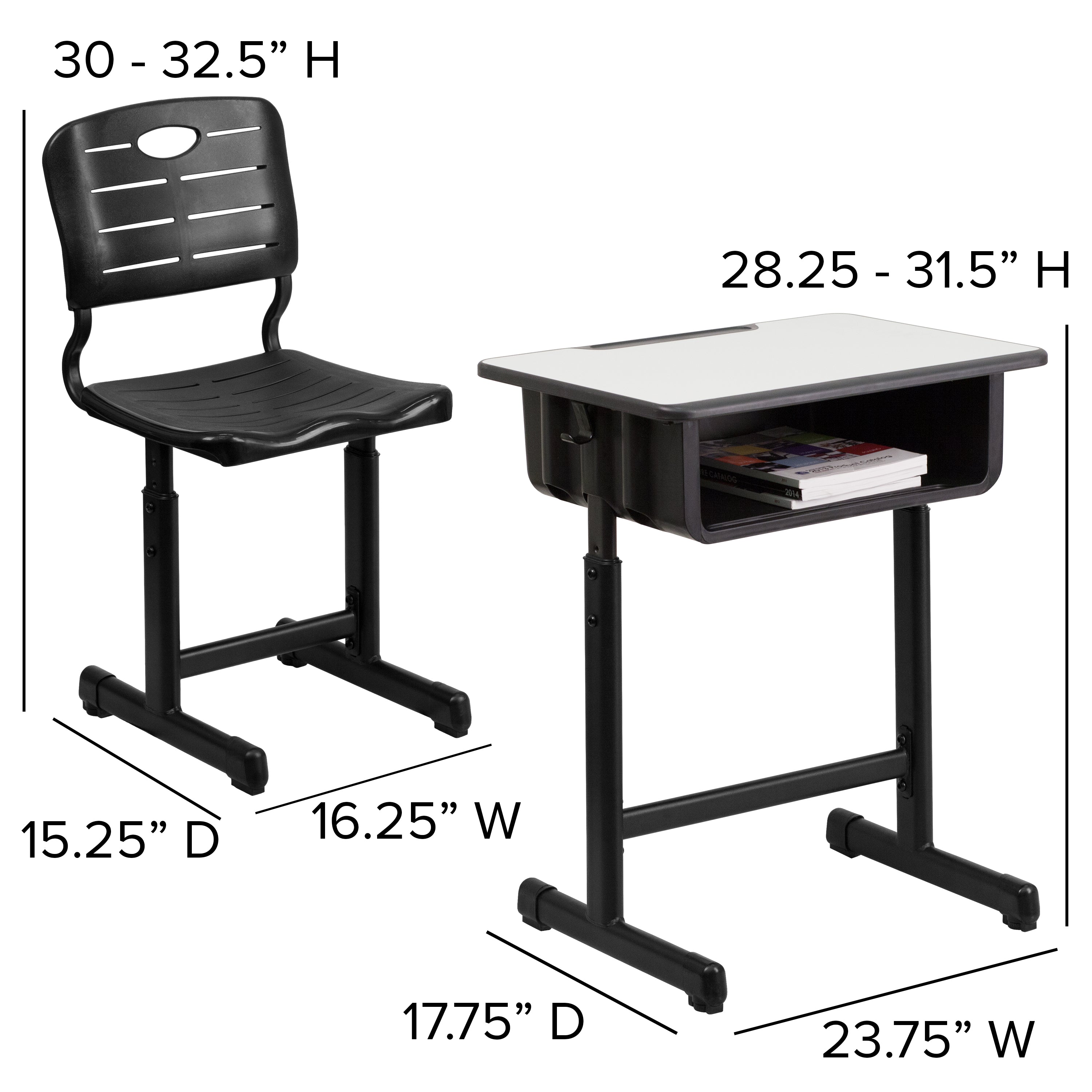 Adjustable Height Student Desk and Chair with Pedestal Frame