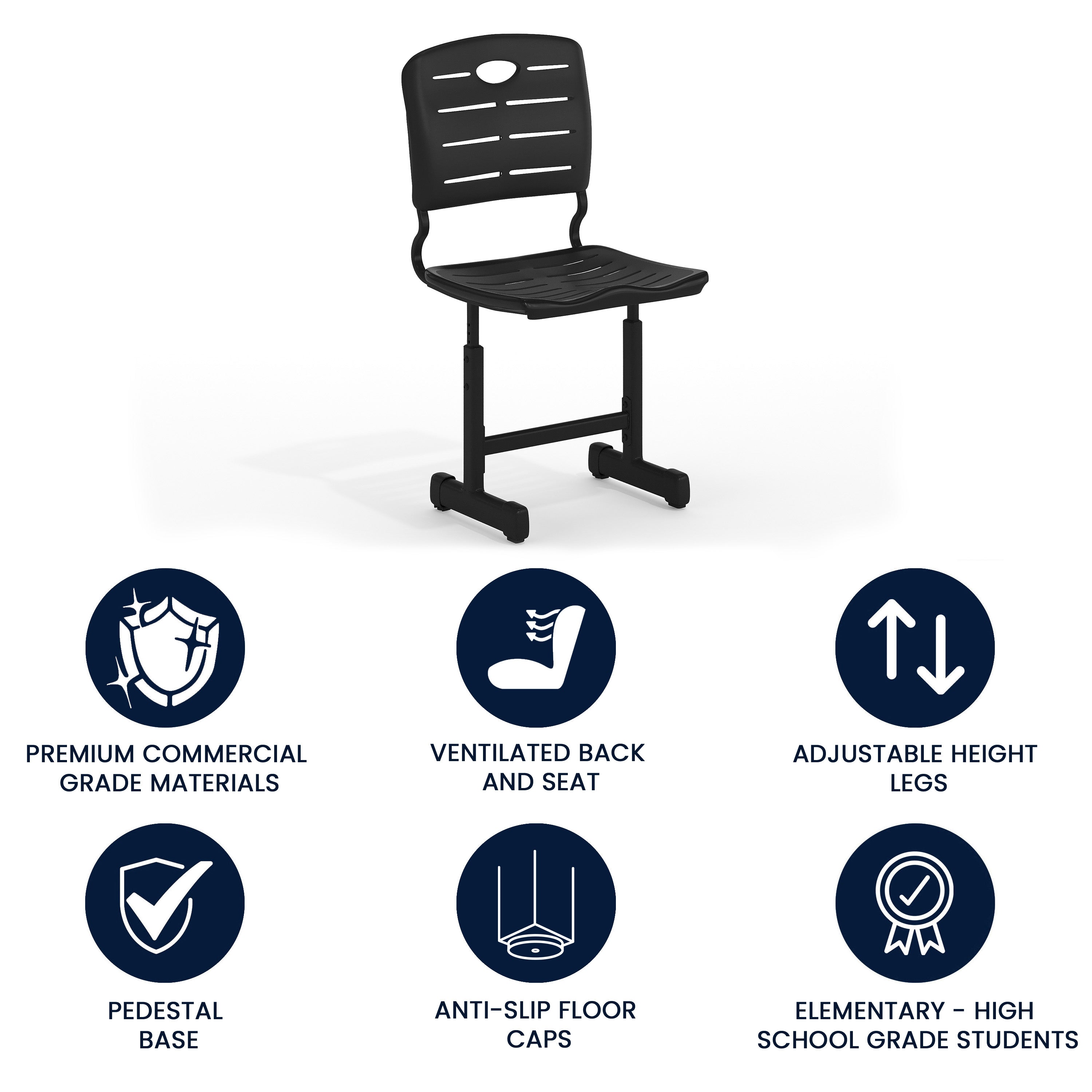 Adjustable Height Student Chair with Pedestal Frame