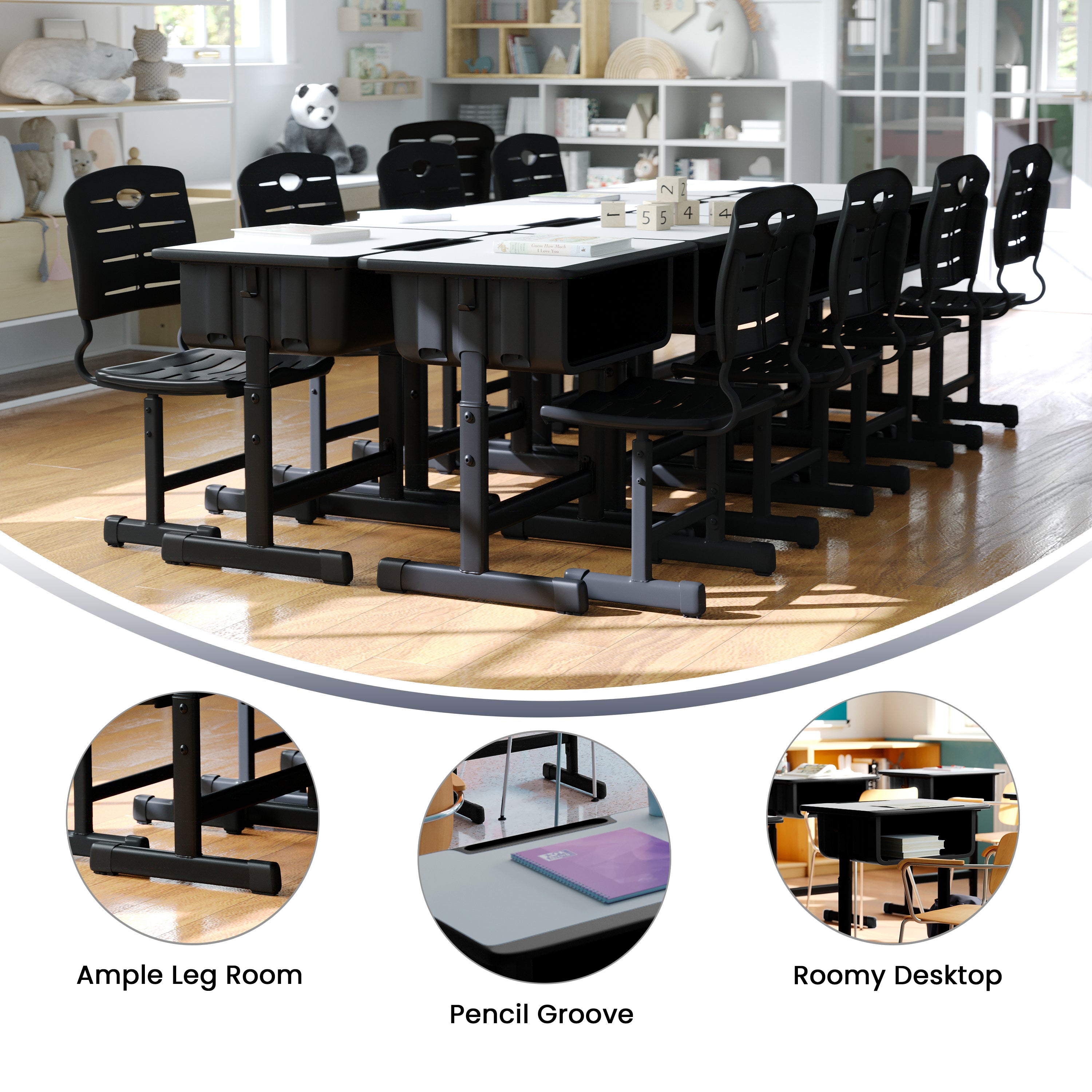 Student Desk with Top and Adjustable Height Pedestal Frame