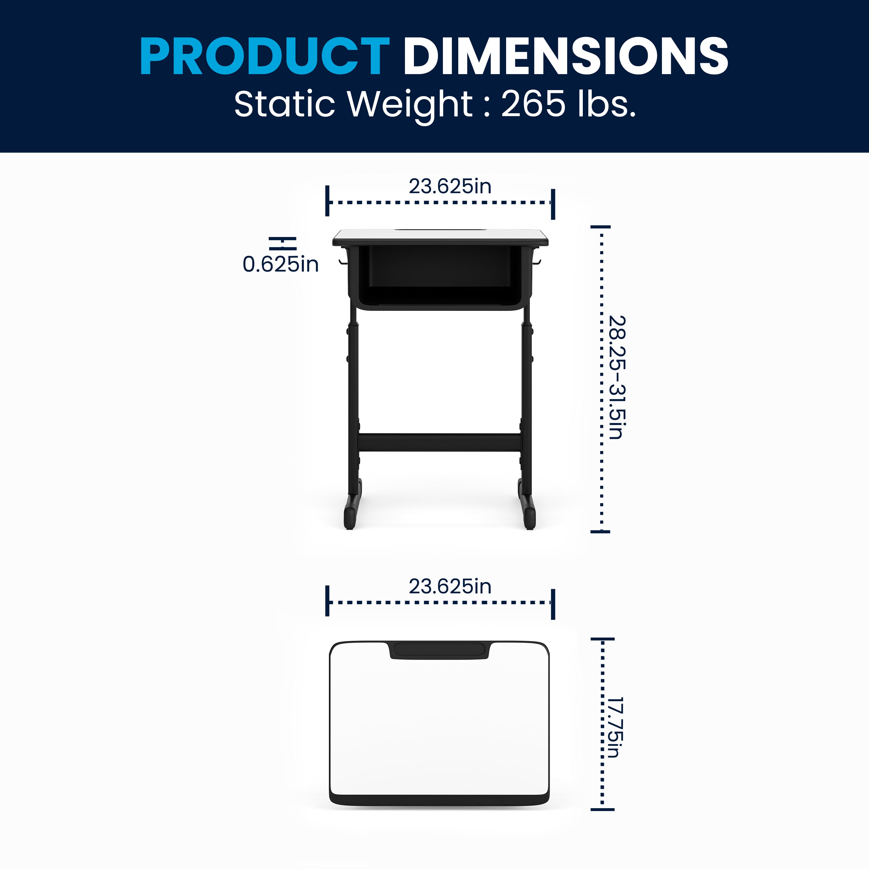 Student Desk with Top and Adjustable Height Pedestal Frame
