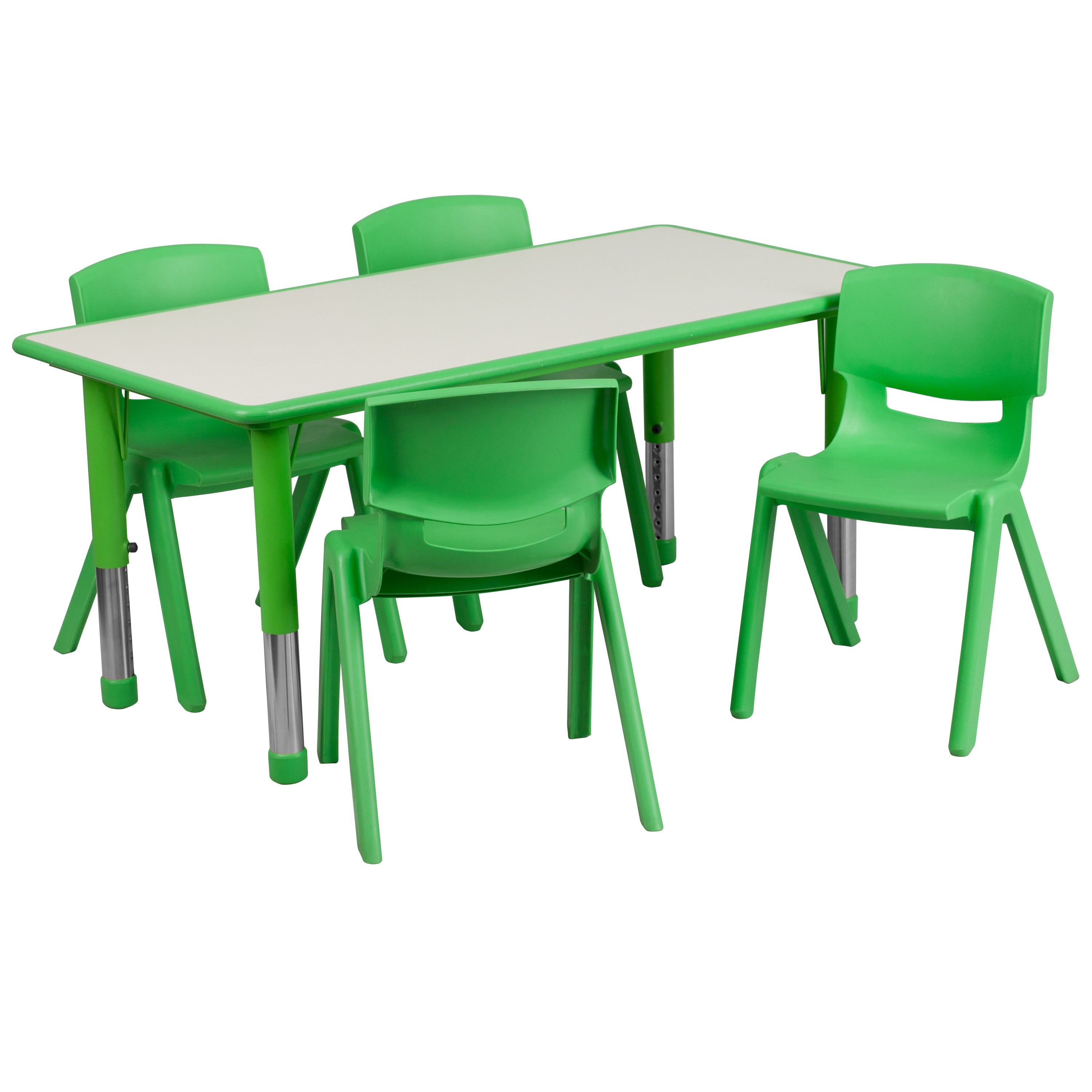 23.625"W x 47.25"L Rectangular Plastic Height Adjustable Activity Table Set with 4 Chairs-Rectangular Activity Table Set-Flash Furniture-Wall2Wall Furnishings
