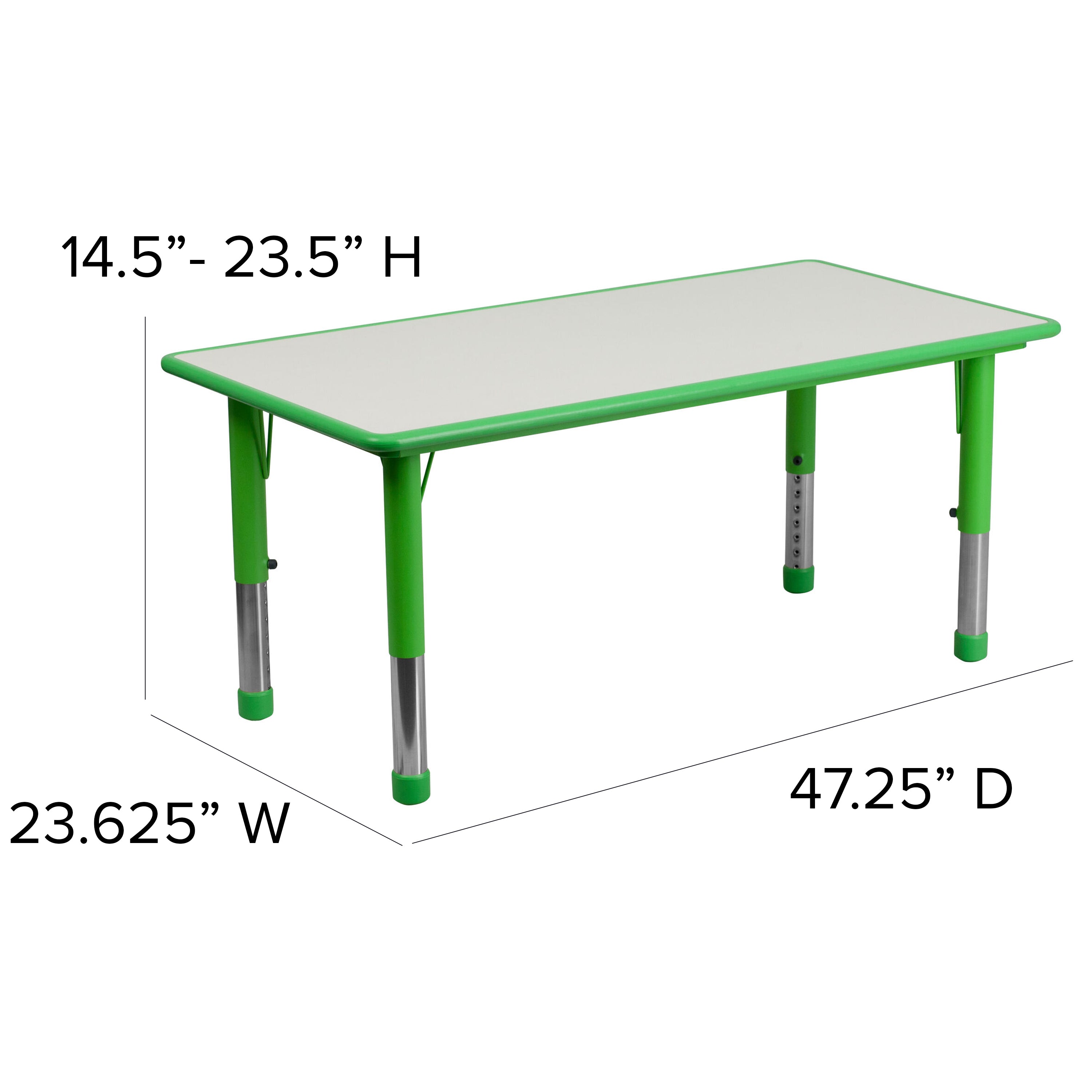 23.625"W x 47.25"L Rectangular Plastic Height Adjustable Activity Table Set with 6 Chairs-Rectangular Activity Table Set-Flash Furniture-Wall2Wall Furnishings
