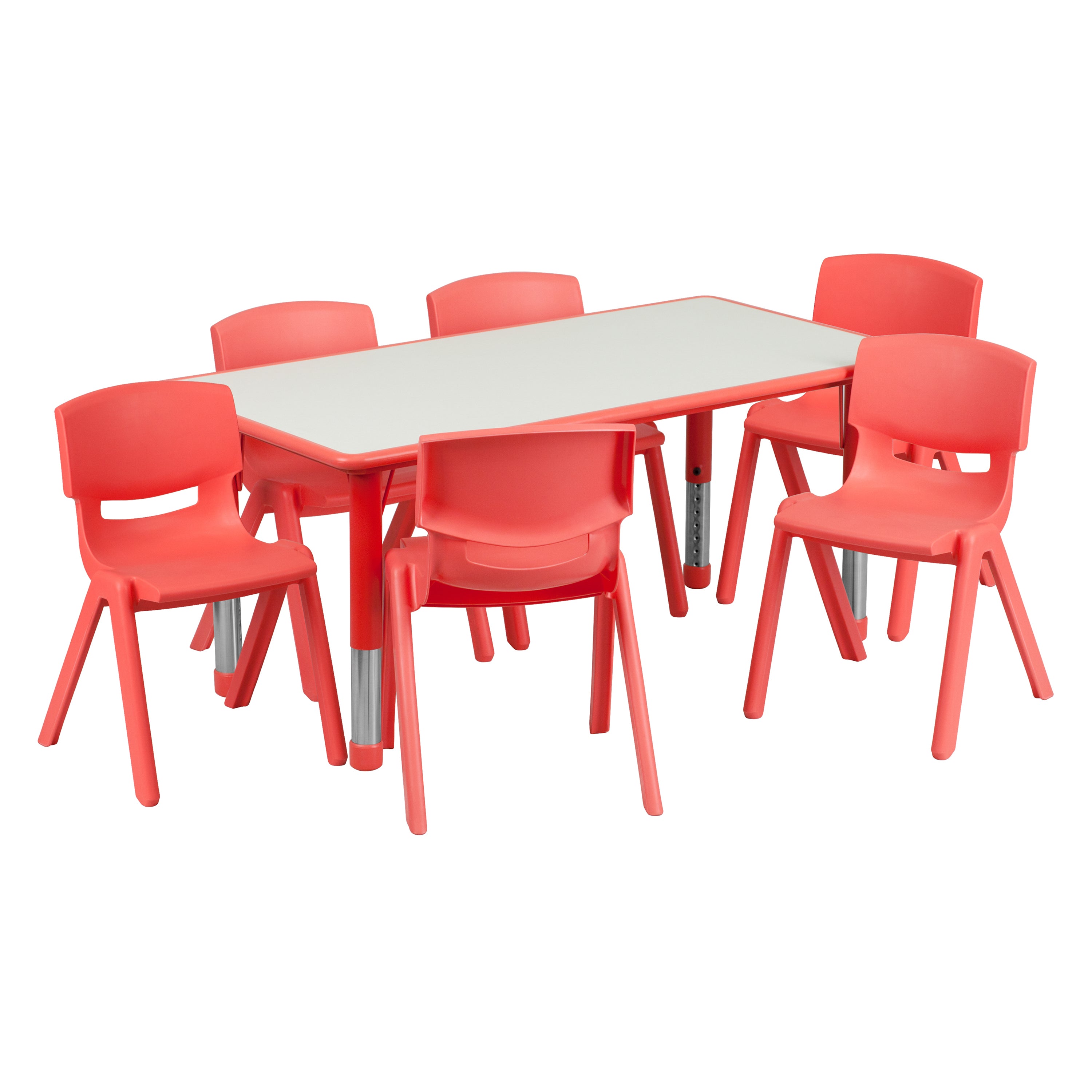 23.625"W x 47.25"L Rectangular Plastic Height Adjustable Activity Table Set with 6 Chairs-Rectangular Activity Table Set-Flash Furniture-Wall2Wall Furnishings