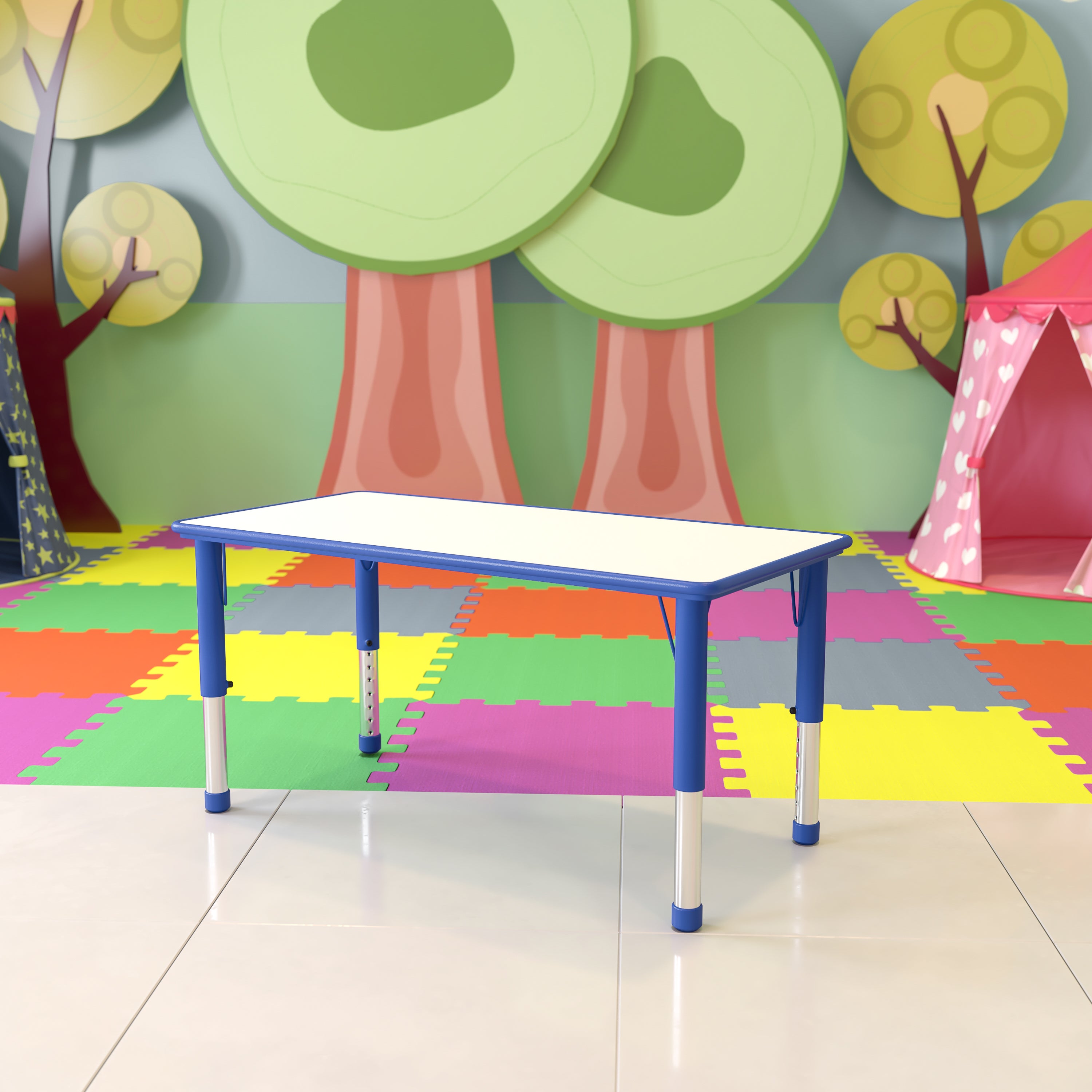 23.625"W x 47.25"L Rectangular Plastic Height Adjustable Activity Table-Rectangular Colorful Activity Table-Flash Furniture-Wall2Wall Furnishings
