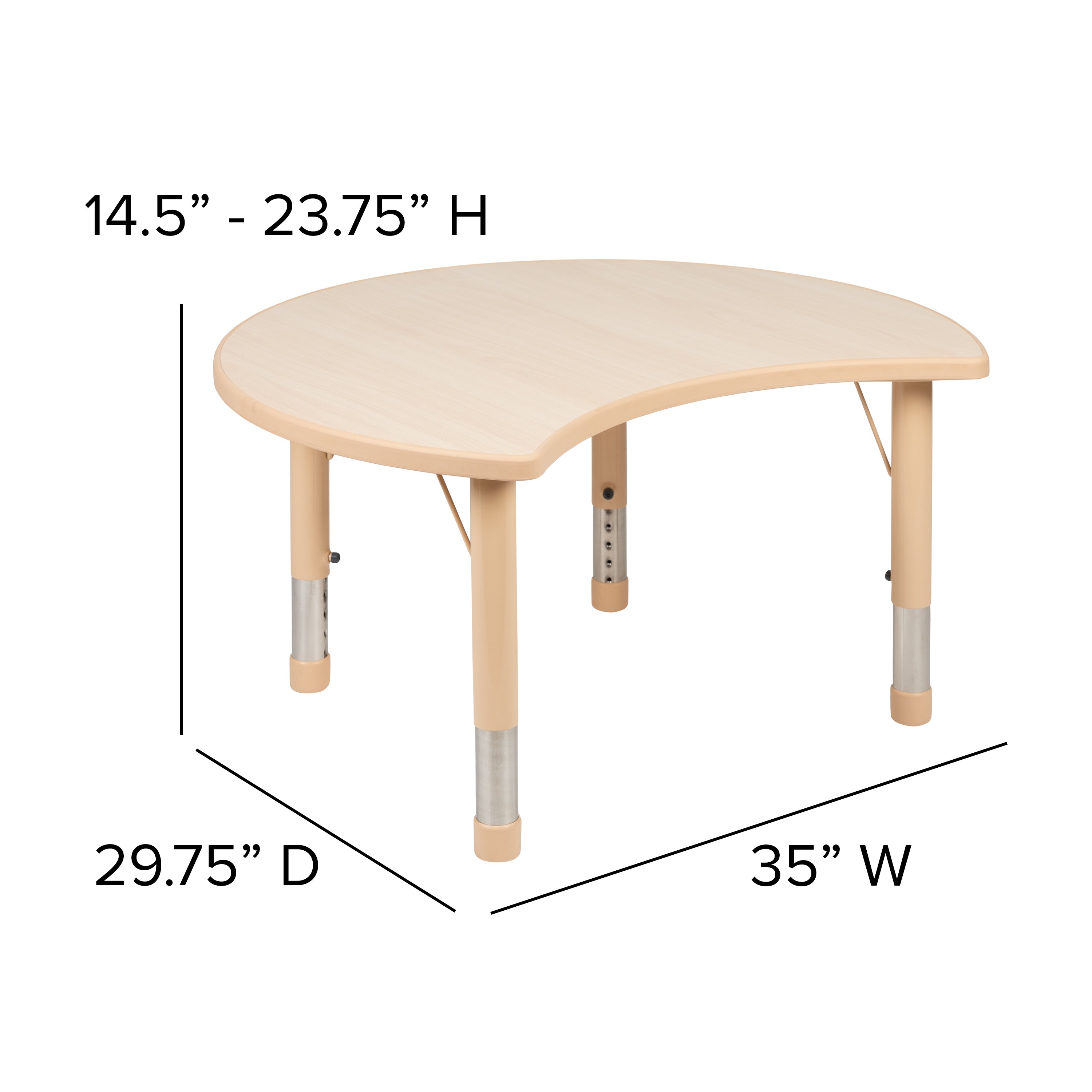 25.125"W x 35.5"L Crescent Plastic Height Adjustable Activity Table-Crescent Colorful Activity Table-Flash Furniture-Wall2Wall Furnishings