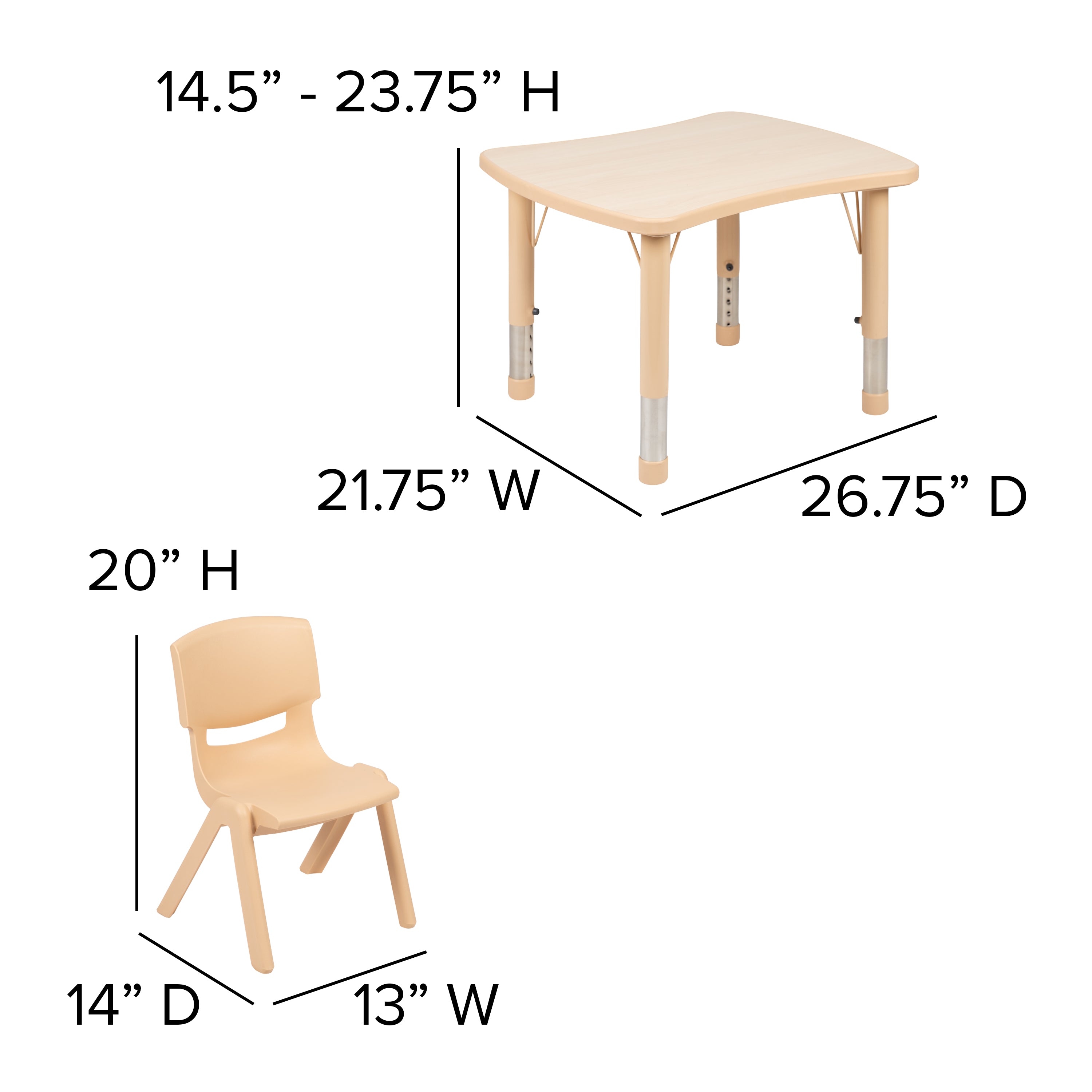 21.875"W x 26.625"L Rectangular Plastic Height Adjustable Activity Table Set with 2 Chairs-Rectangular Activity Table Set-Flash Furniture-Wall2Wall Furnishings
