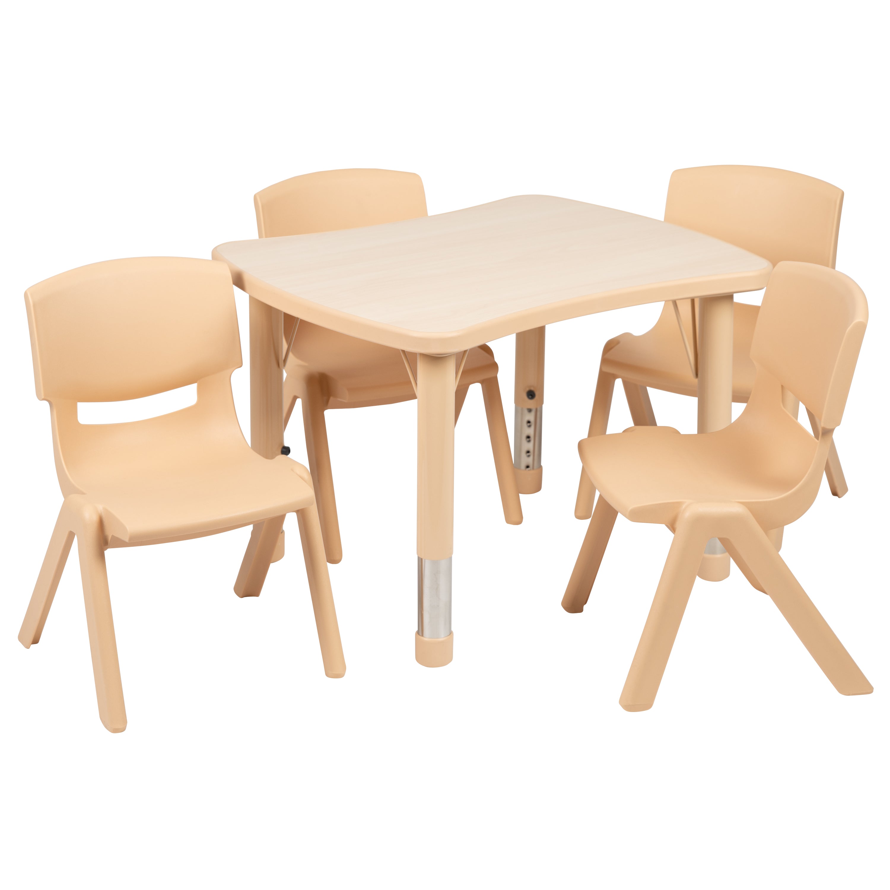 21.875"W x 26.625"L Rectangular Plastic Height Adjustable Activity Table Set with 4 Chairs-Rectangular Activity Table Set-Flash Furniture-Wall2Wall Furnishings