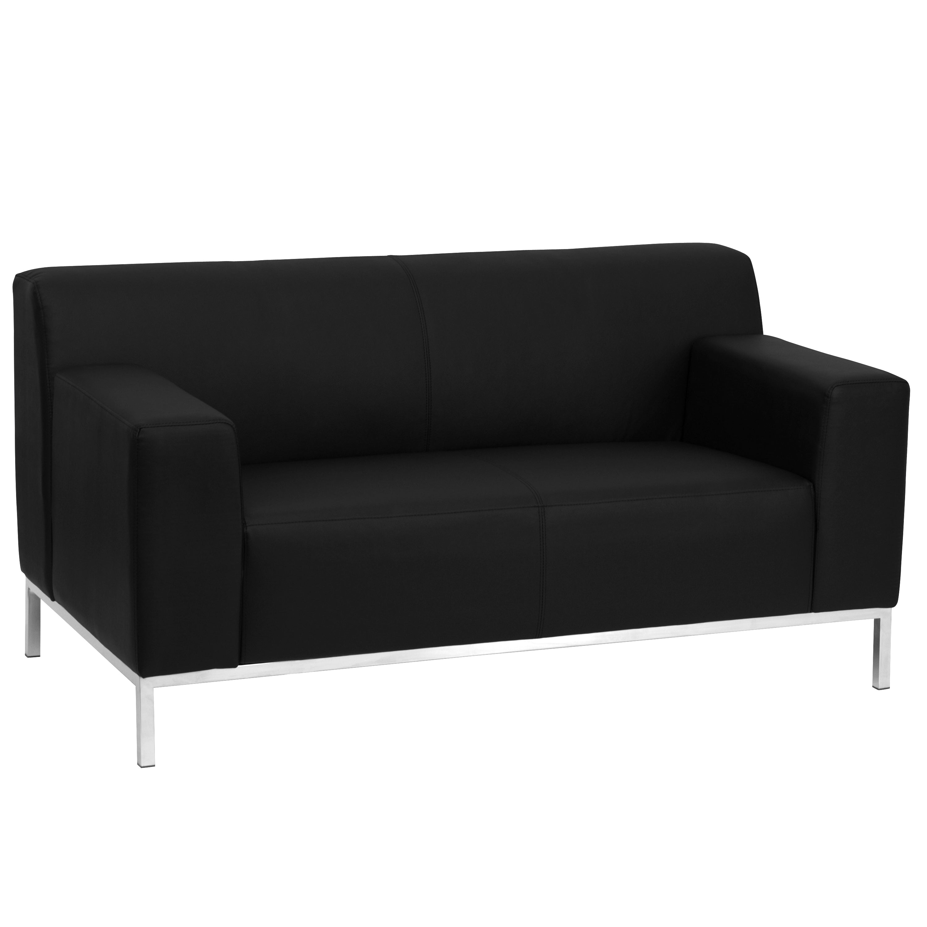 HERCULES Definity Series Contemporary LeatherSoft Loveseat with Line Stitching and Integrated Stainless Steel Frame-Reception Loveseat-Flash Furniture-Wall2Wall Furnishings