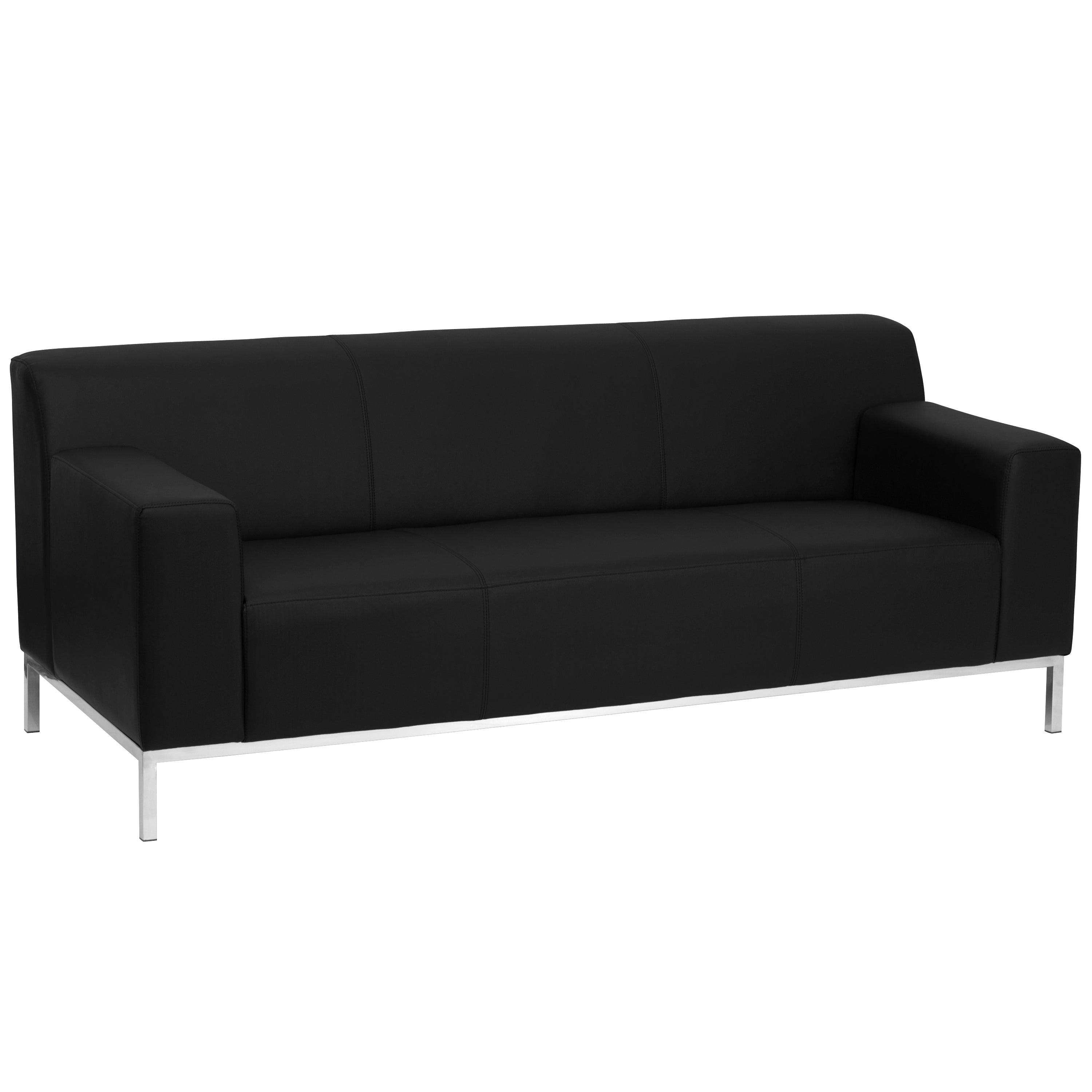 HERCULES Definity Series Contemporary LeatherSoft Sofa with Line Stitching and Integrated Stainless Steel Frame-Reception Sofa-Flash Furniture-Wall2Wall Furnishings