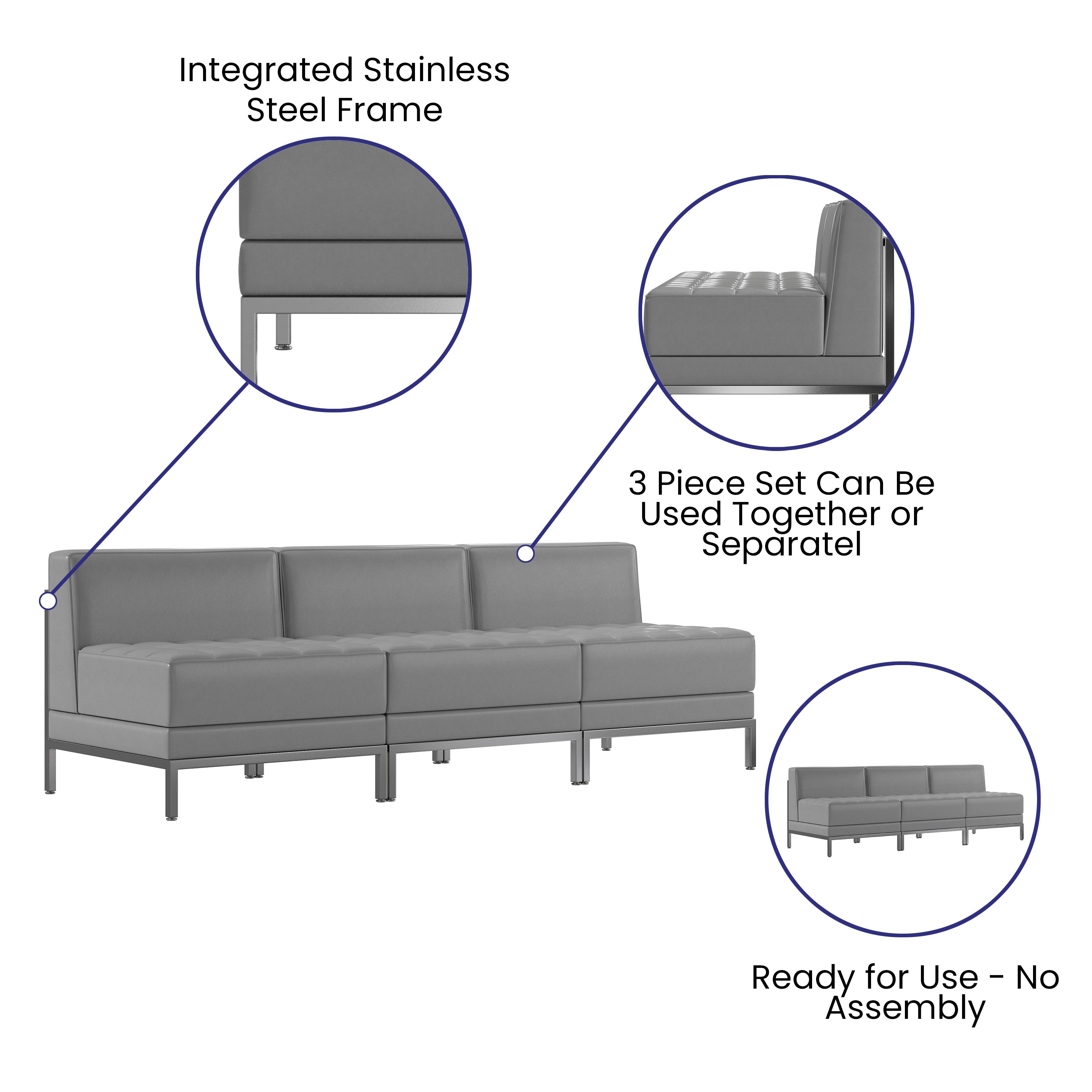 HERCULES Imagination Series LeatherSoft Lounge Set, 3 Pieces-Guest & Reception Bench-Flash Furniture-Wall2Wall Furnishings