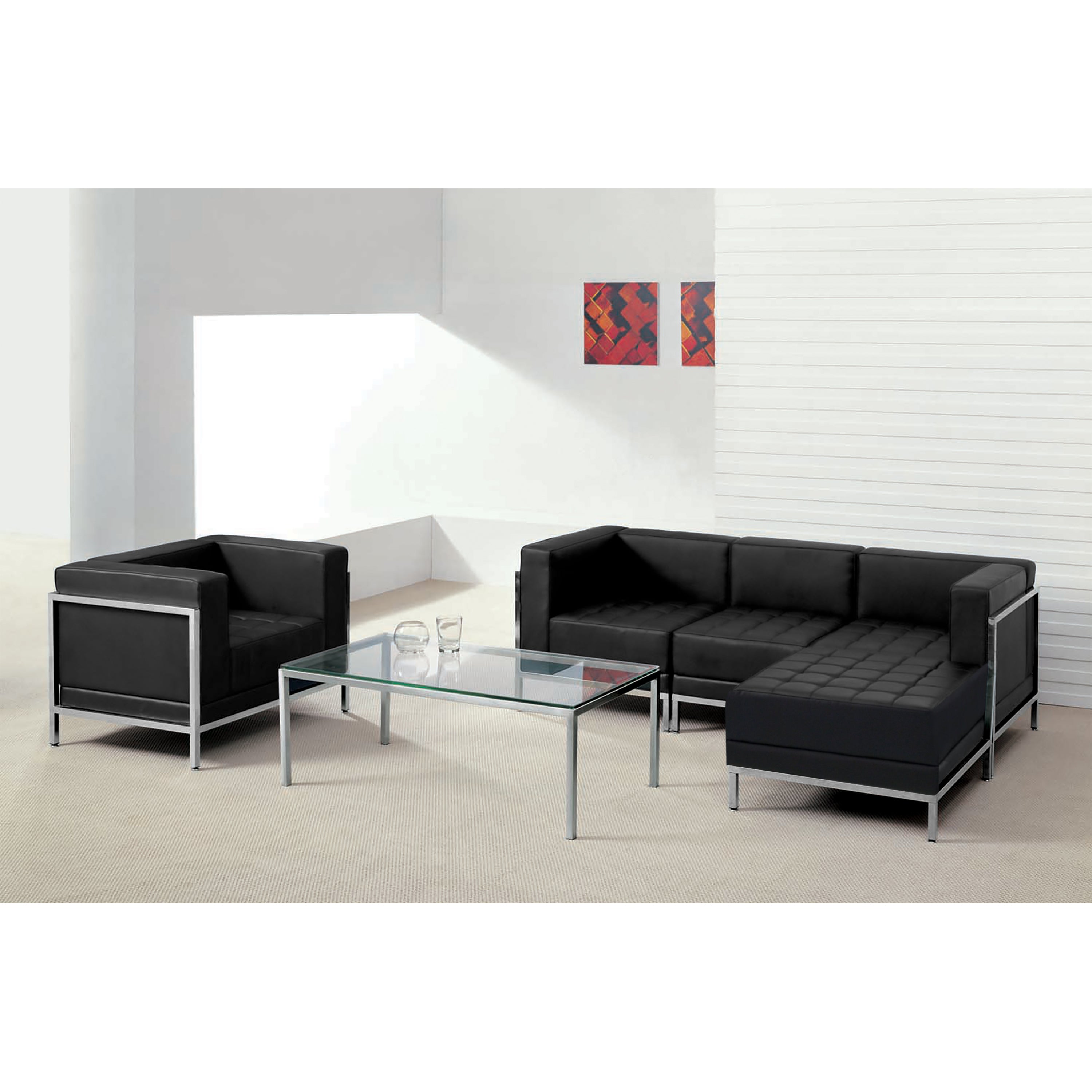 HERCULES Imagination Series LeatherSoft Sectional & Chair, 5 Pieces-Modular Reception Set-Flash Furniture-Wall2Wall Furnishings