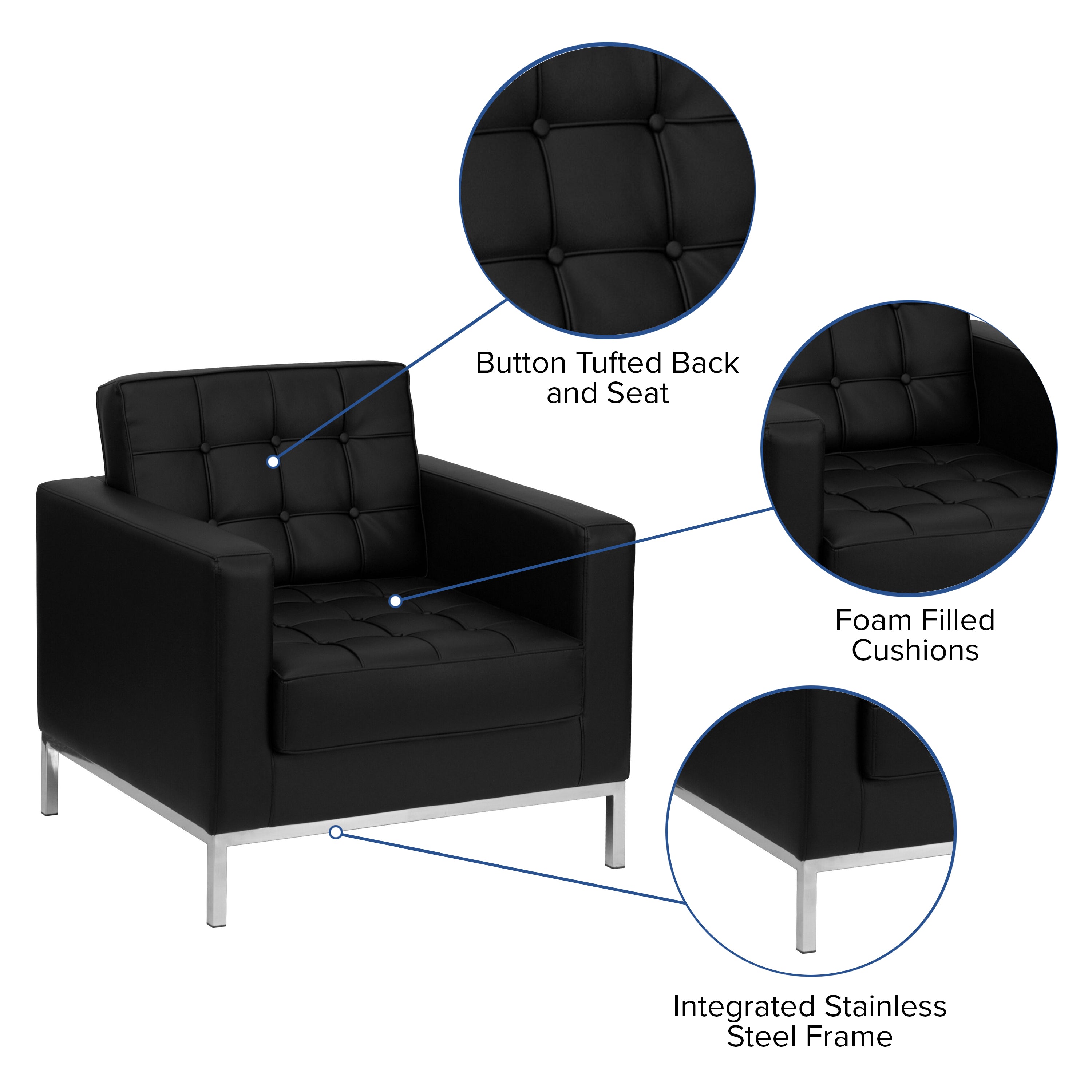 HERCULES Lacey Series Contemporary LeatherSoft Chair with Integrated Stainless Steel Frame-Reception Chair-Flash Furniture-Wall2Wall Furnishings