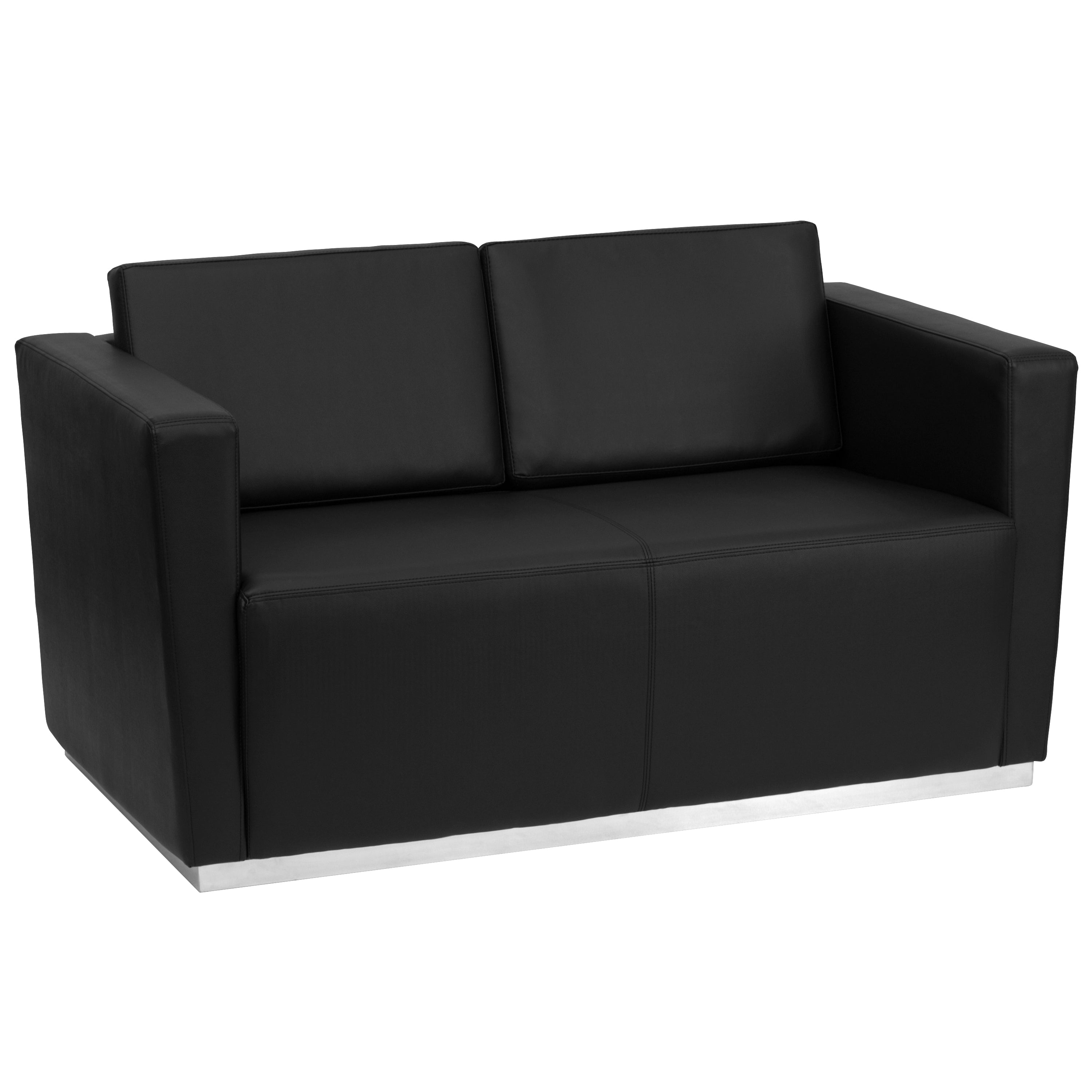 HERCULES Trinity Series Contemporary LeatherSoft Loveseat with Stainless Steel Recessed Base-Reception Loveseat-Flash Furniture-Wall2Wall Furnishings