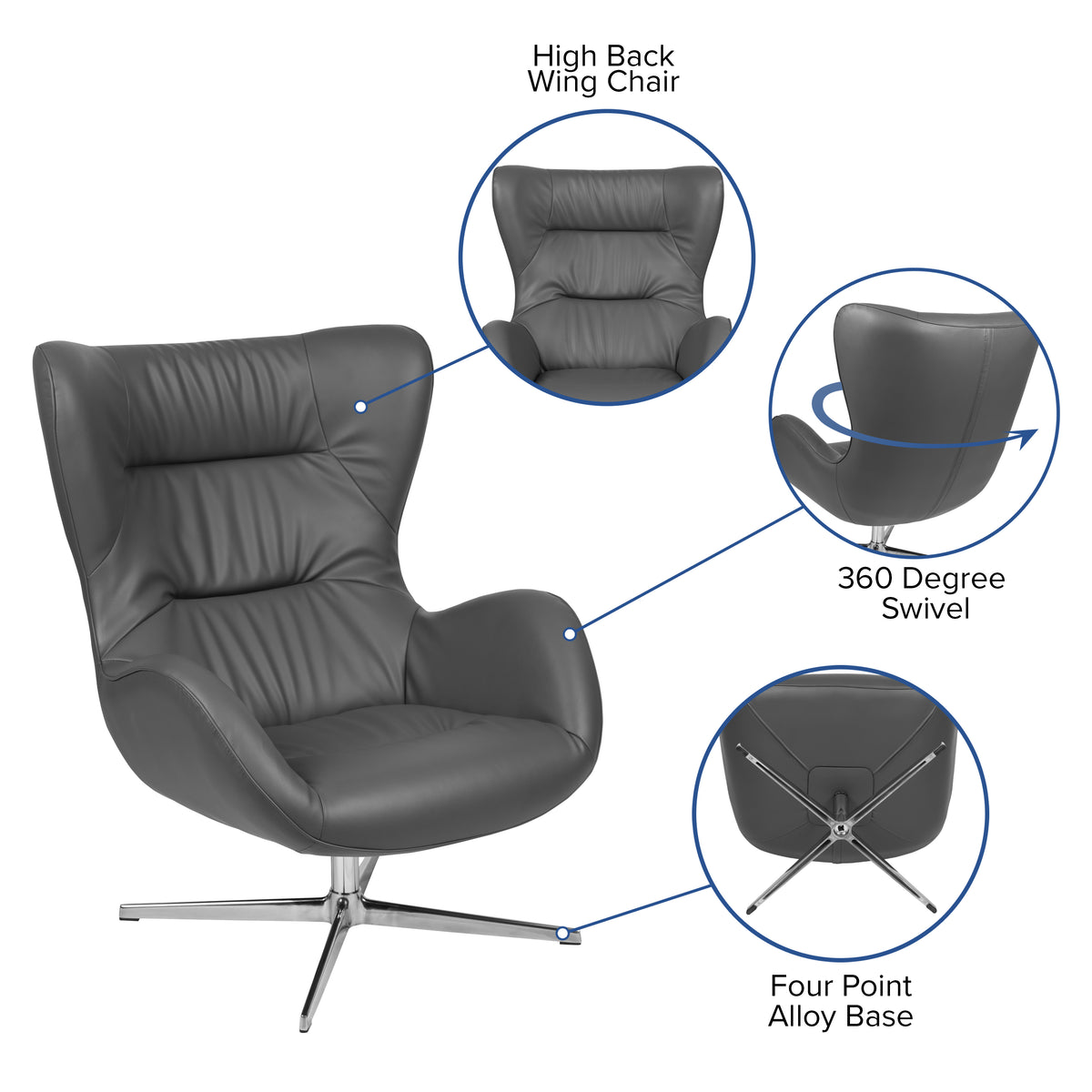 Home and Office Retro Swivel Wing Accent Chair