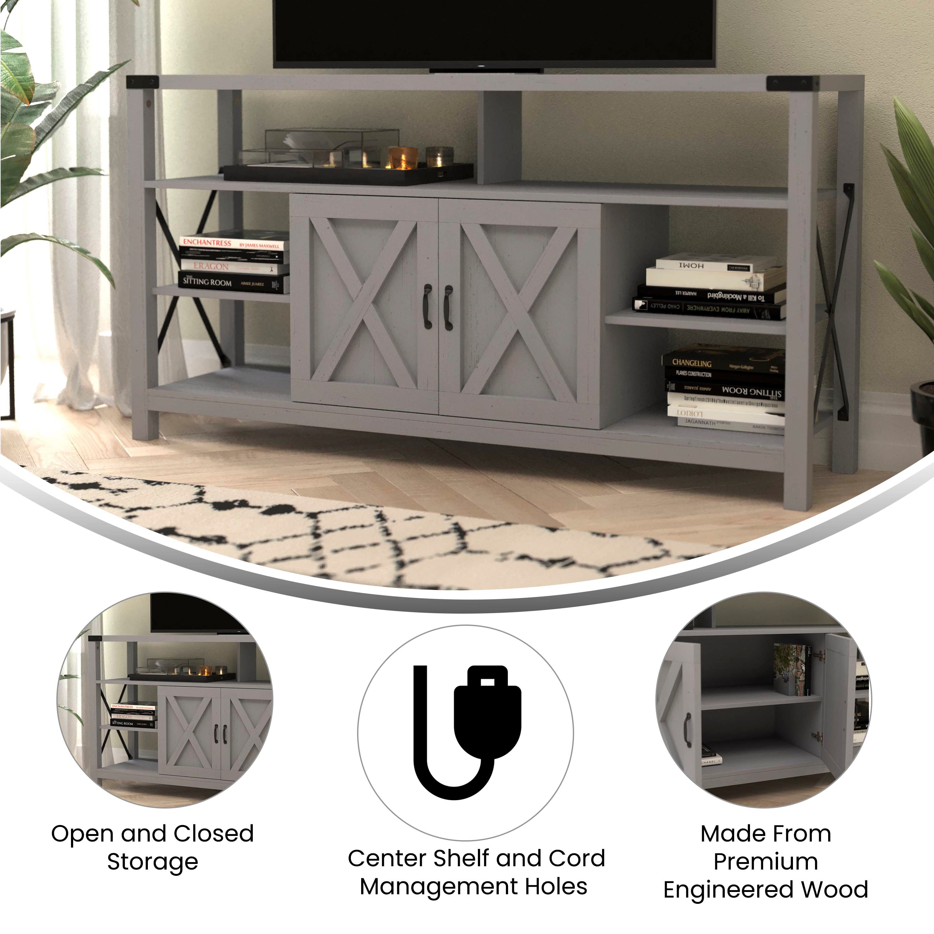 Wyatt 60" Modern Farmhouse Tall TV Console Cabinet with Storage Cabinets and Shelves for TV's up to 60"