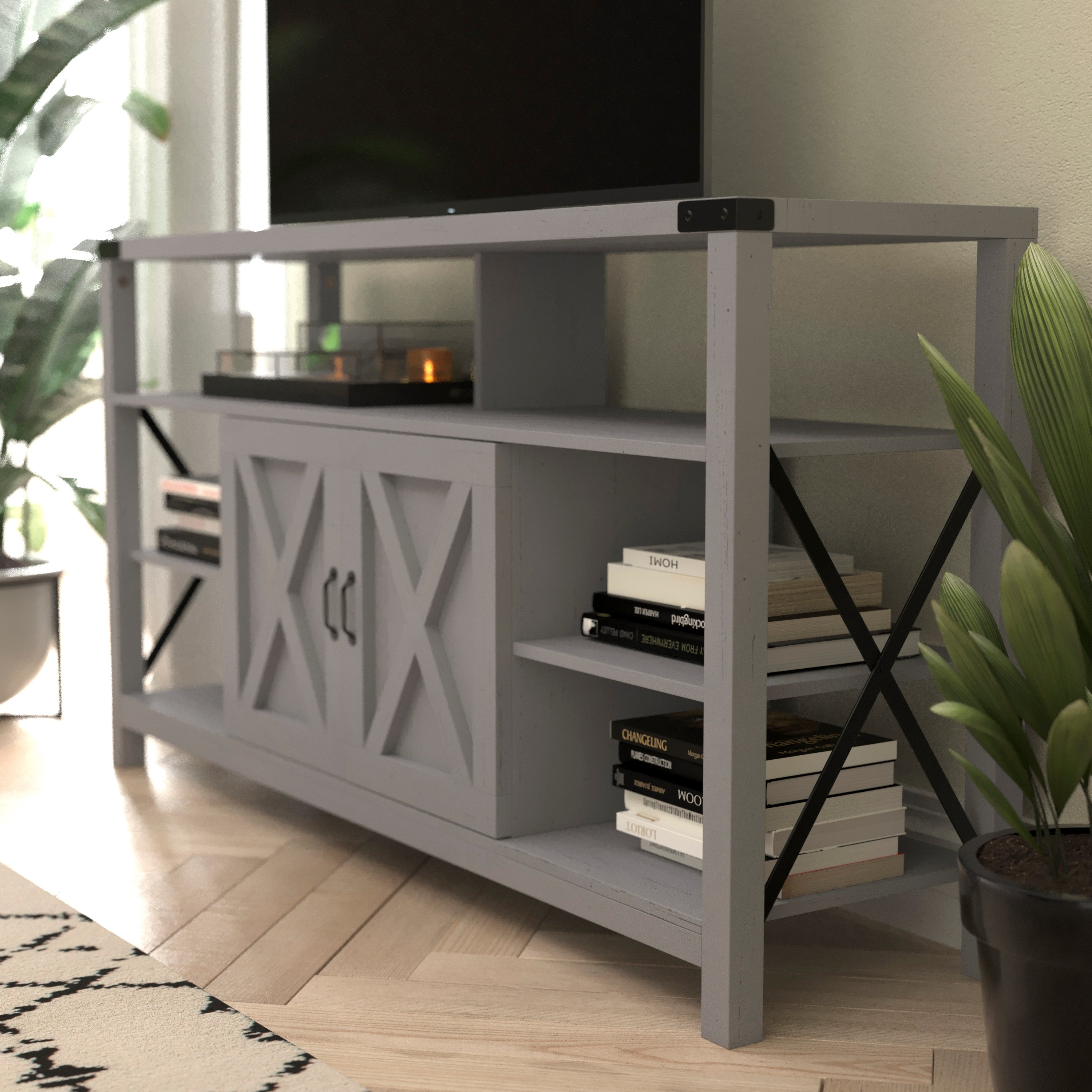 Wyatt 60" Modern Farmhouse Tall TV Console Cabinet with Storage Cabinets and Shelves for TV's up to 60"