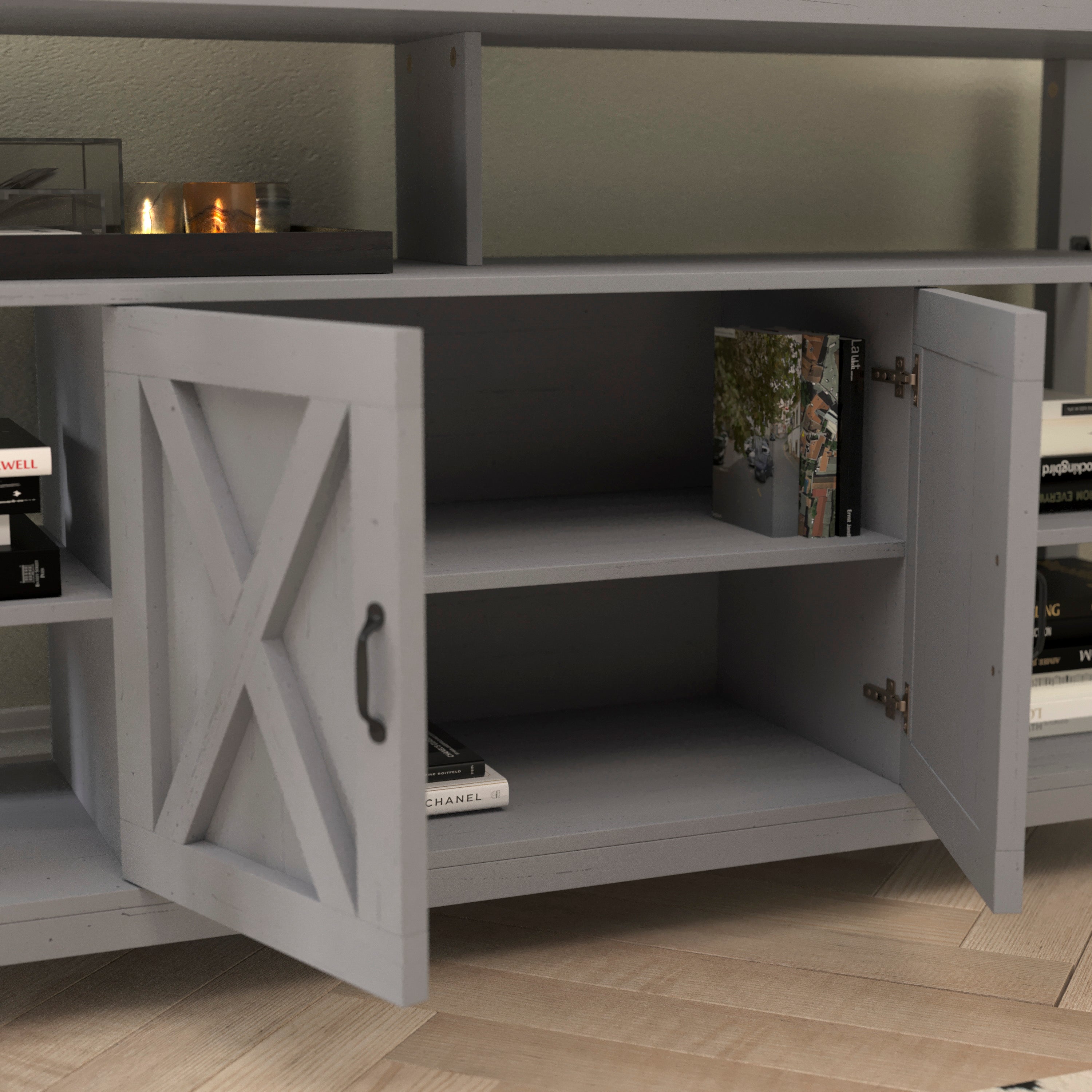 Wyatt 60" Modern Farmhouse Tall TV Console Cabinet with Storage Cabinets and Shelves for TV's up to 60"