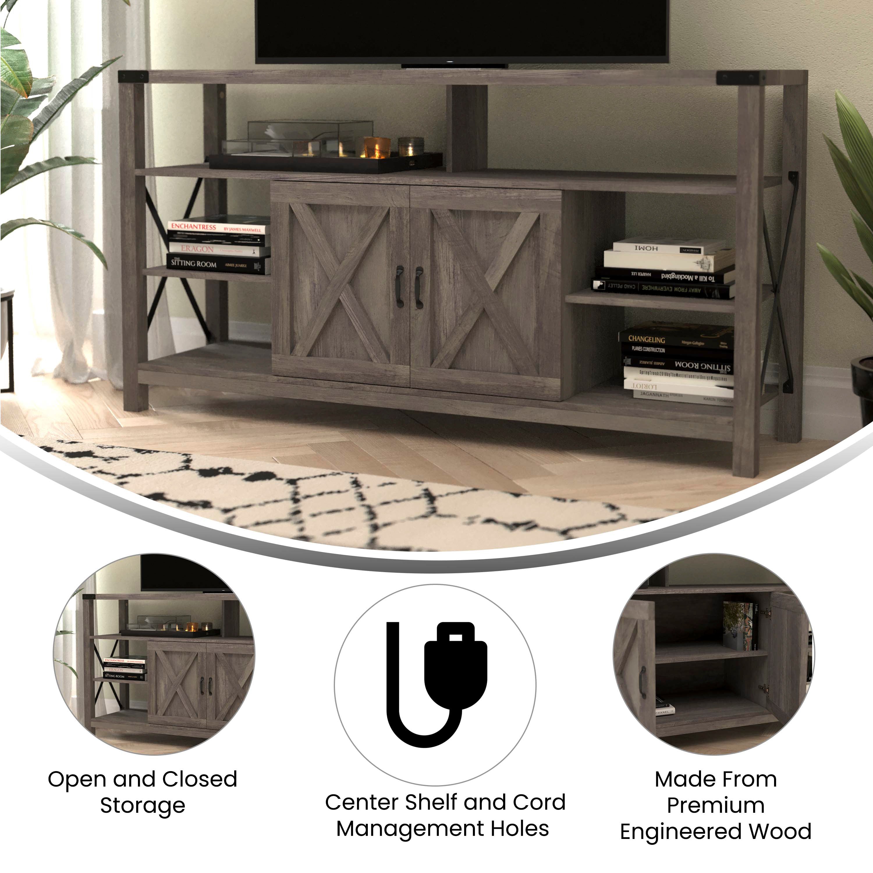 Wyatt 60" Modern Farmhouse Tall TV Console Cabinet with Storage Cabinets and Shelves for TV's up to 60"