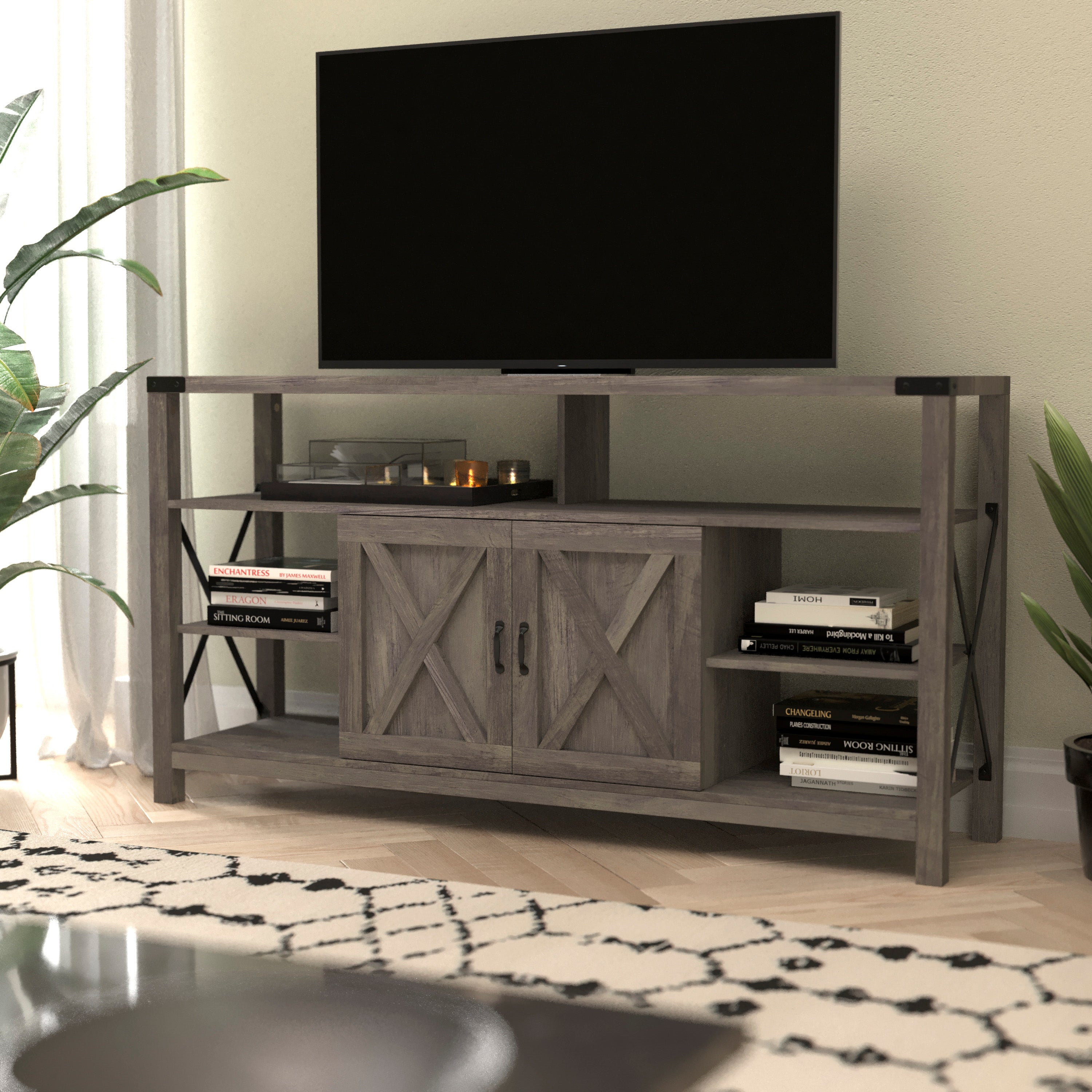 Wyatt 60" Modern Farmhouse Tall TV Console Cabinet with Storage Cabinets and Shelves for TV's up to 60"