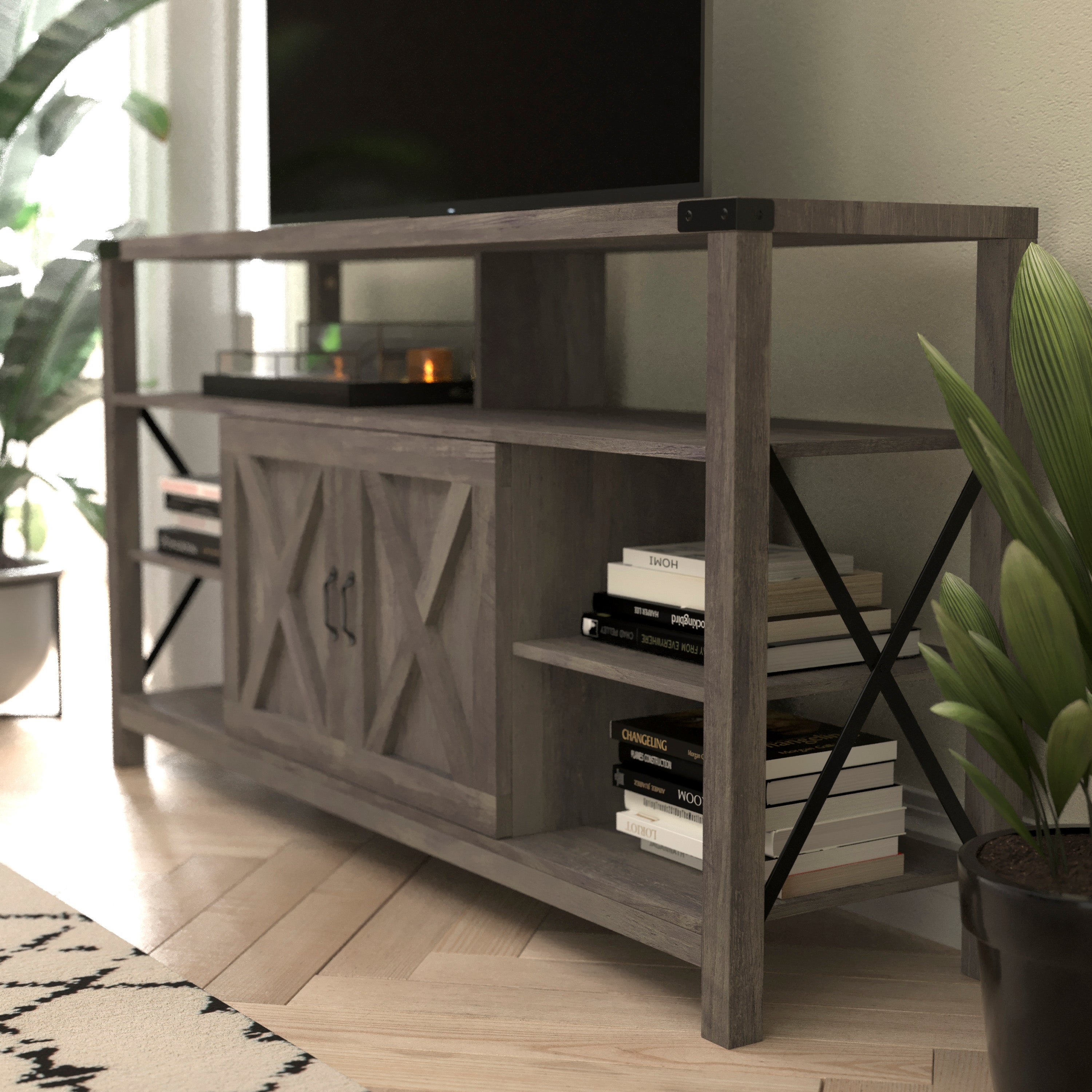 Wyatt 60" Modern Farmhouse Tall TV Console Cabinet with Storage Cabinets and Shelves for TV's up to 60"