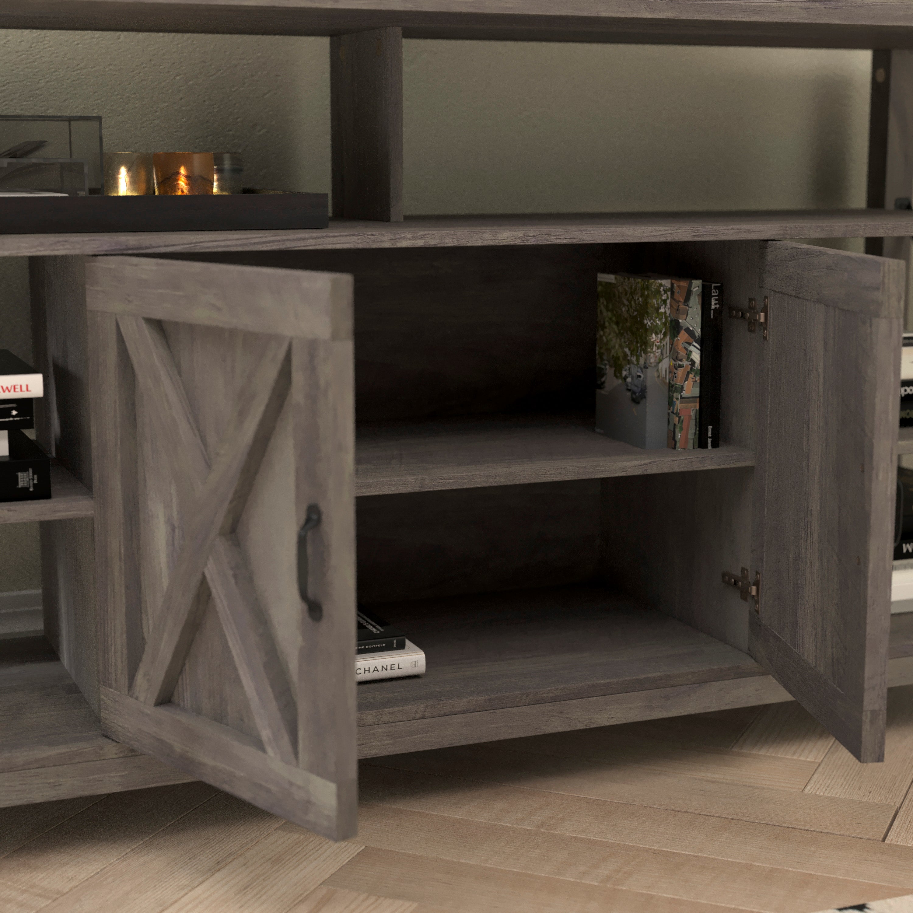 Wyatt 60" Modern Farmhouse Tall TV Console Cabinet with Storage Cabinets and Shelves for TV's up to 60"