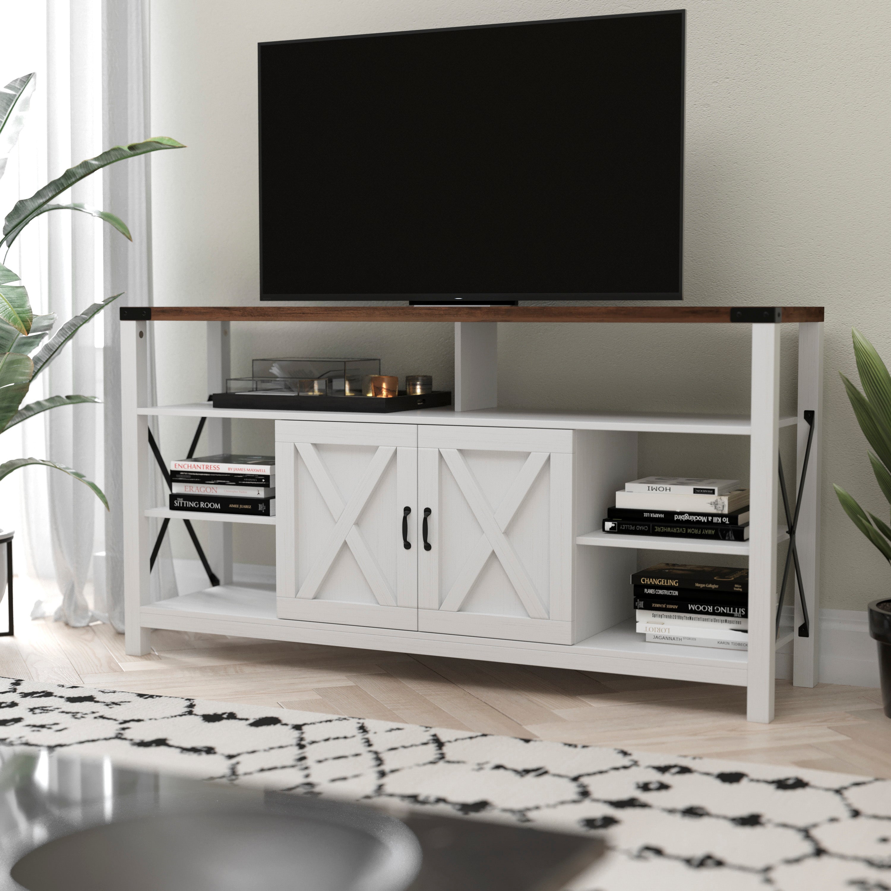 Wyatt 60" Modern Farmhouse Tall TV Console Cabinet with Storage Cabinets and Shelves for TV's up to 60"