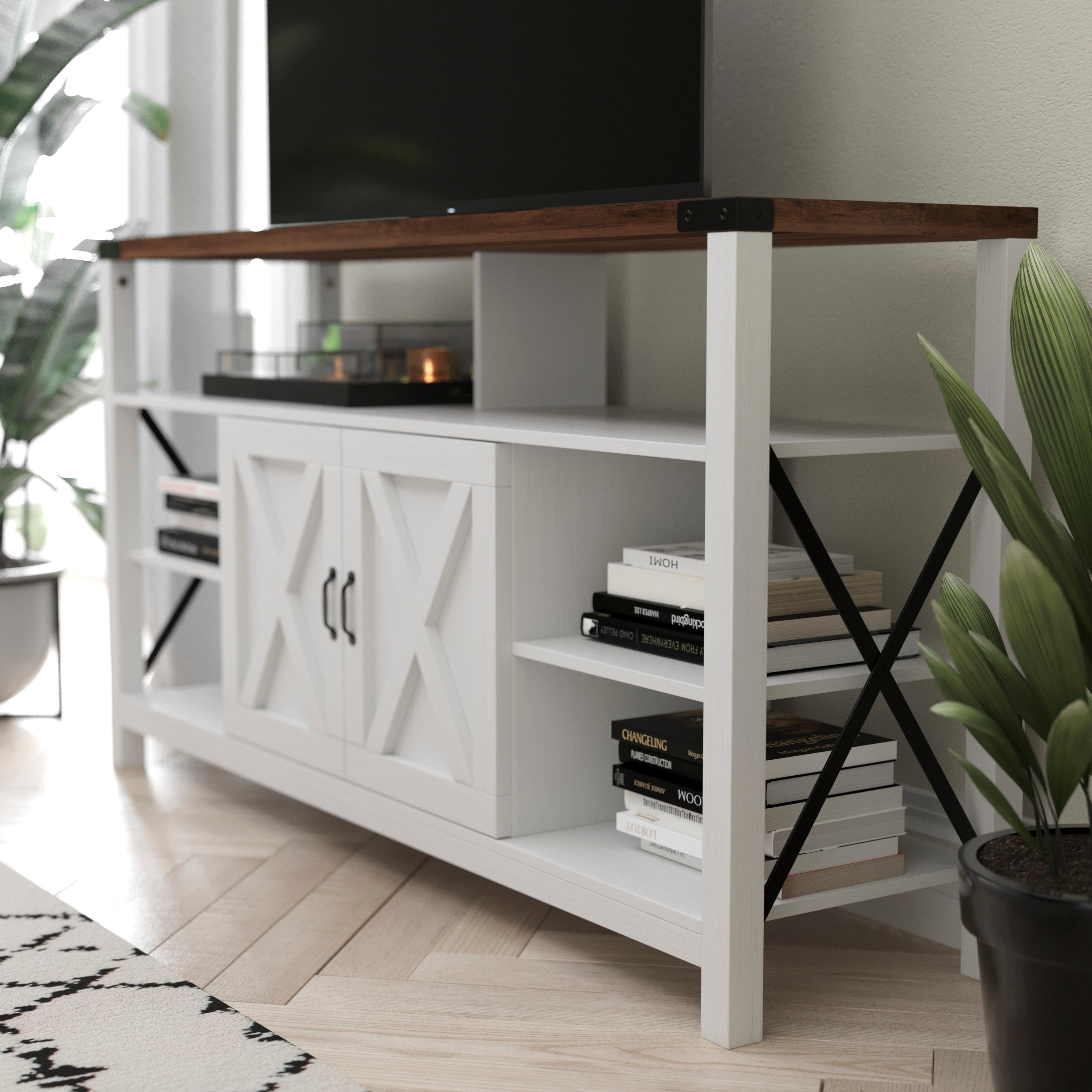 Wyatt 60" Modern Farmhouse Tall TV Console Cabinet with Storage Cabinets and Shelves for TV's up to 60"