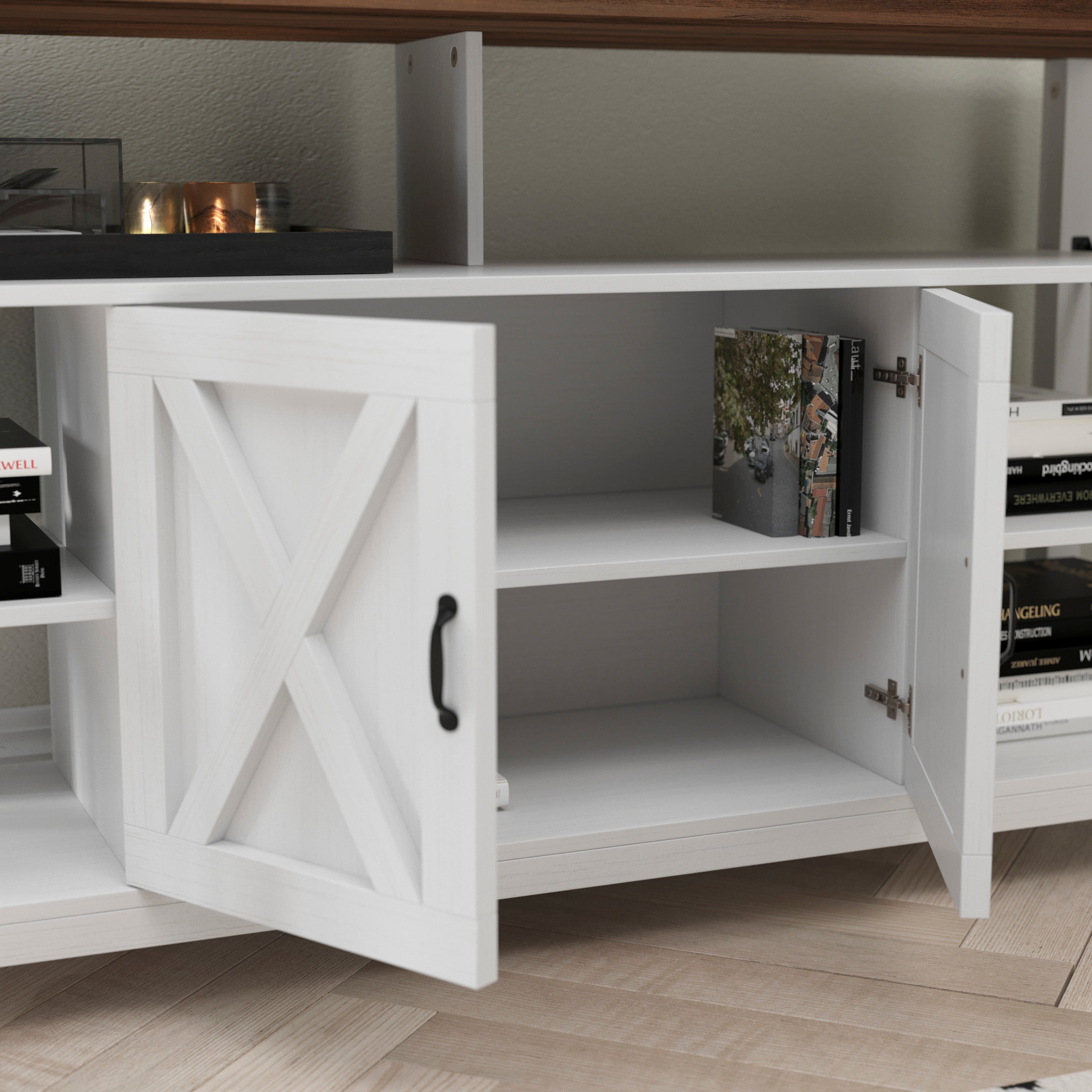 Wyatt 60" Modern Farmhouse Tall TV Console Cabinet with Storage Cabinets and Shelves for TV's up to 60"