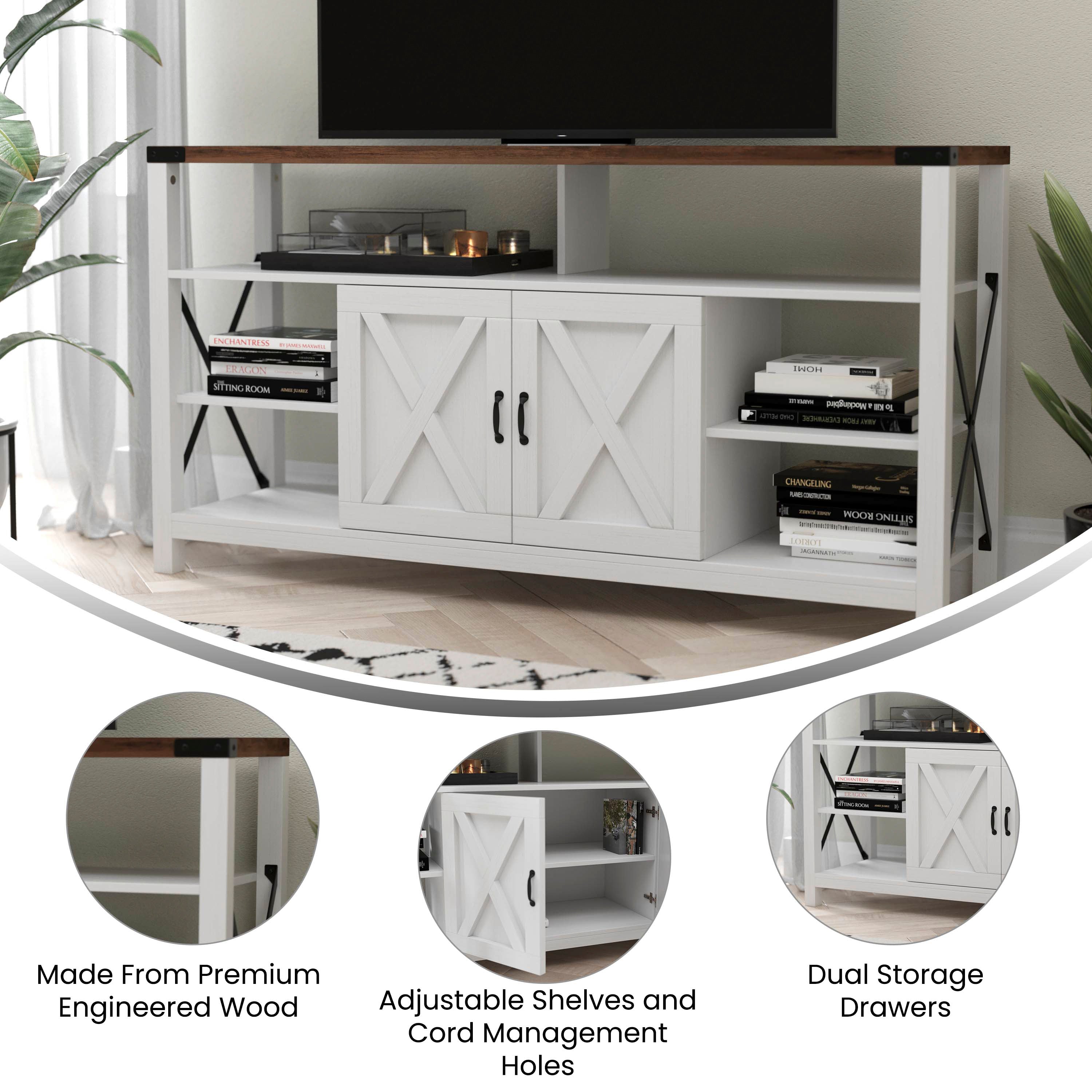 Wyatt 60" Modern Farmhouse Tall TV Console Cabinet with Storage Cabinets and Shelves for TV's up to 60"