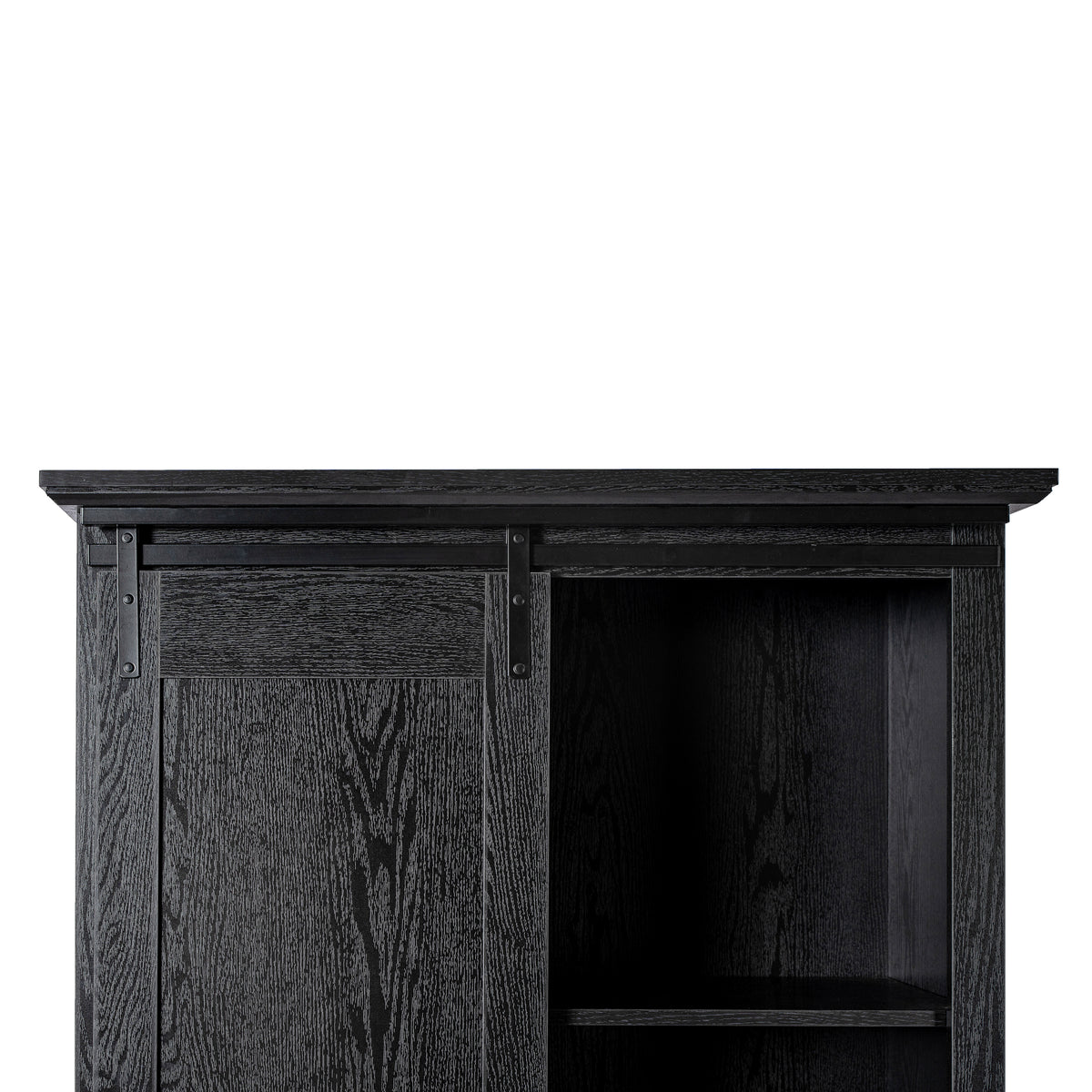 Harrison Rustic Farmhouse Storage Cabinet Bookcase with Sliding Barn Door and Adjustable Shelves