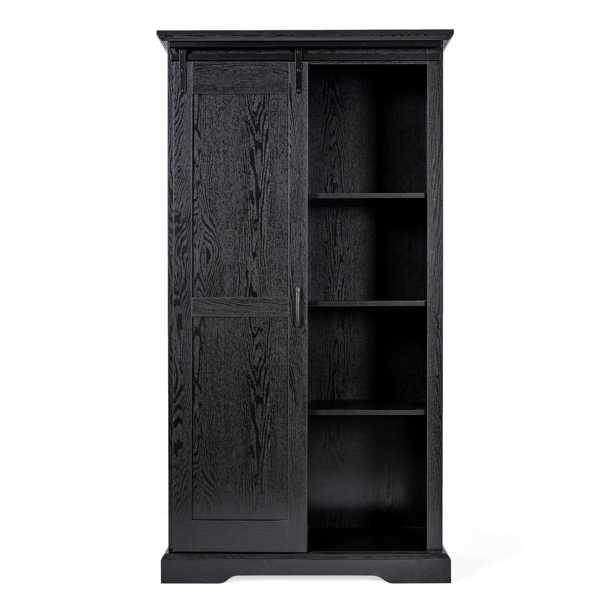 Harrison Rustic Farmhouse Storage Cabinet Bookcase with Sliding Barn Door and Adjustable Shelves