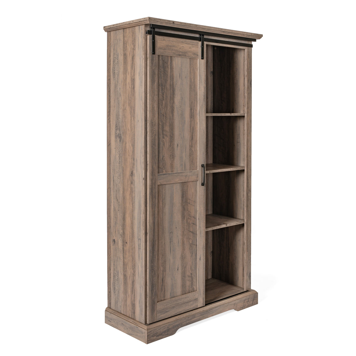 Harrison Rustic Farmhouse Storage Cabinet Bookcase with Sliding Barn Door and Adjustable Shelves