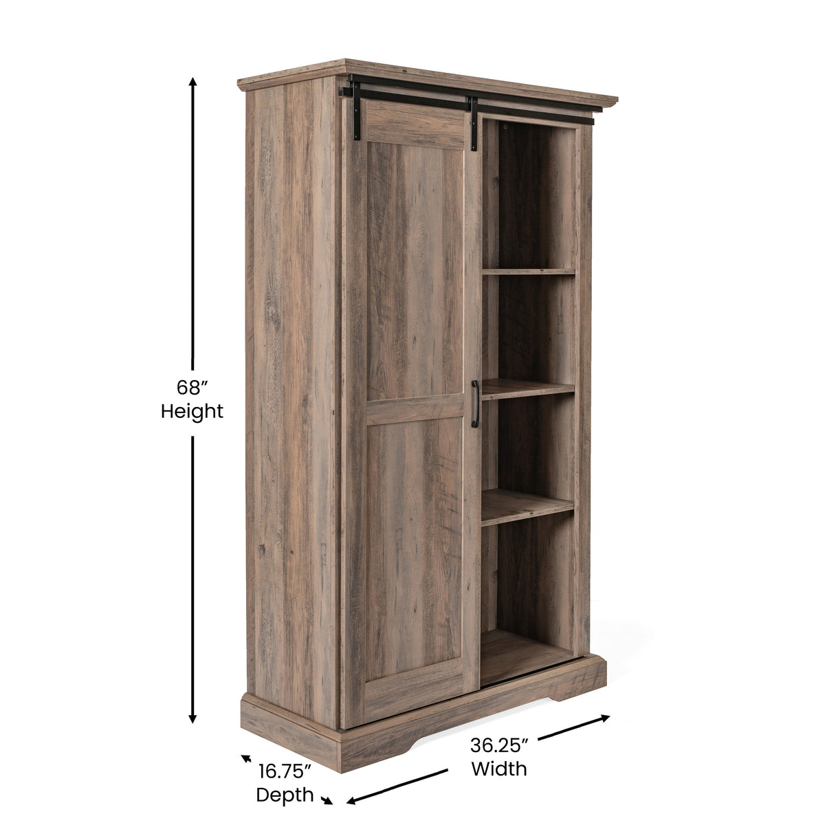 Harrison Rustic Farmhouse Storage Cabinet Bookcase with Sliding Barn Door and Adjustable Shelves