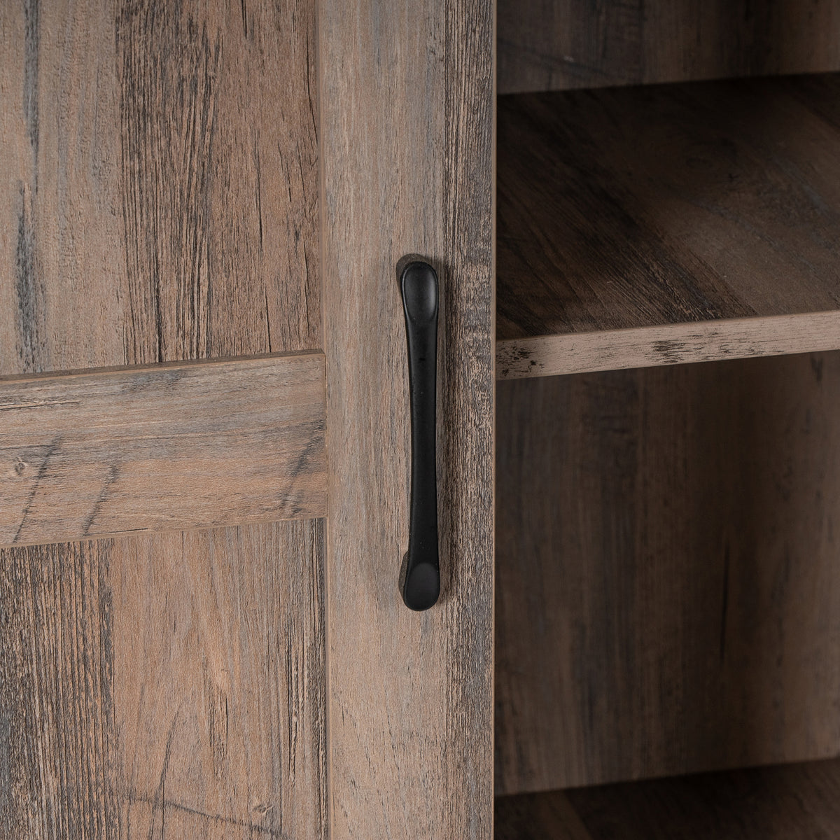 Harrison Rustic Farmhouse Storage Cabinet Bookcase with Sliding Barn Door and Adjustable Shelves