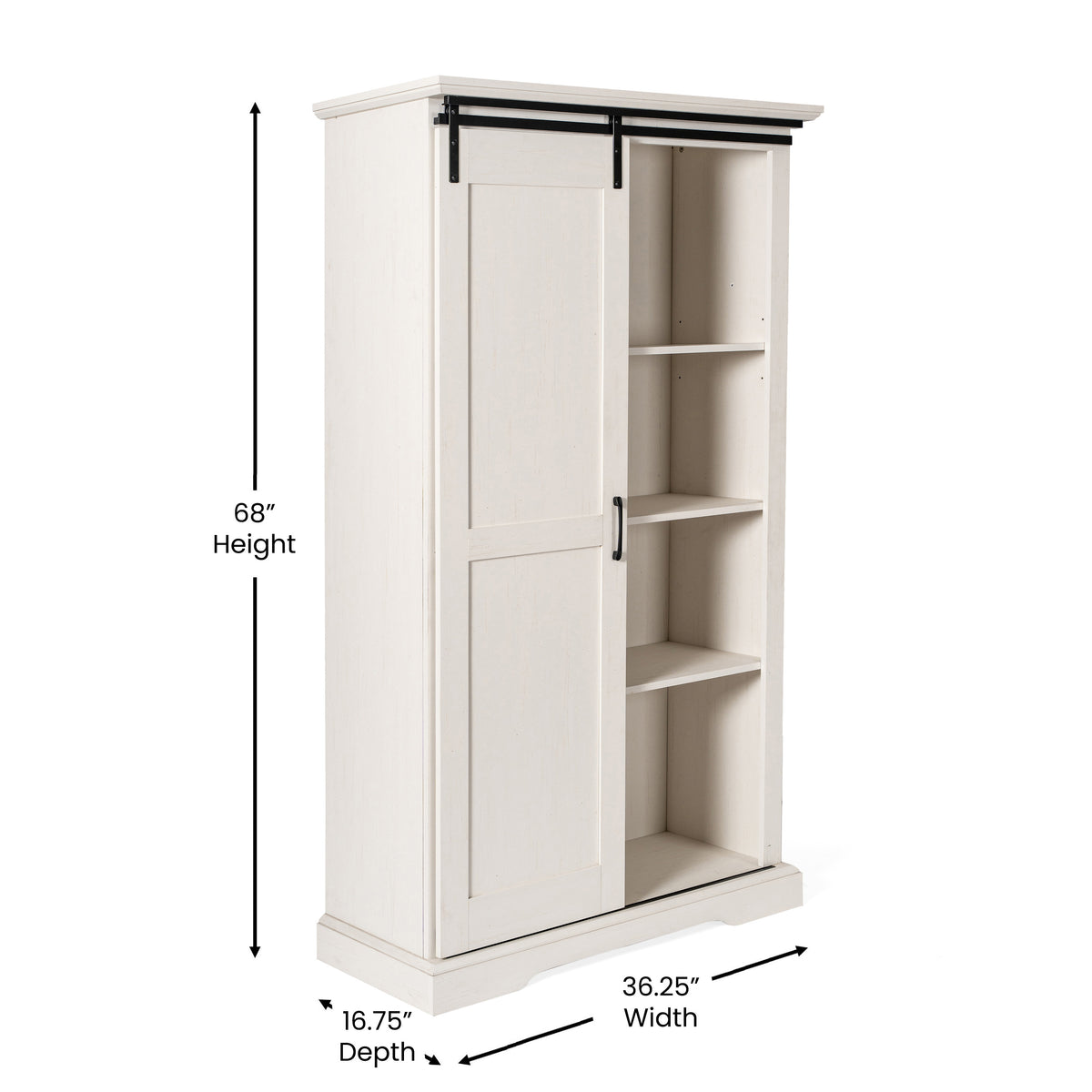Harrison Rustic Farmhouse Storage Cabinet Bookcase with Sliding Barn Door and Adjustable Shelves