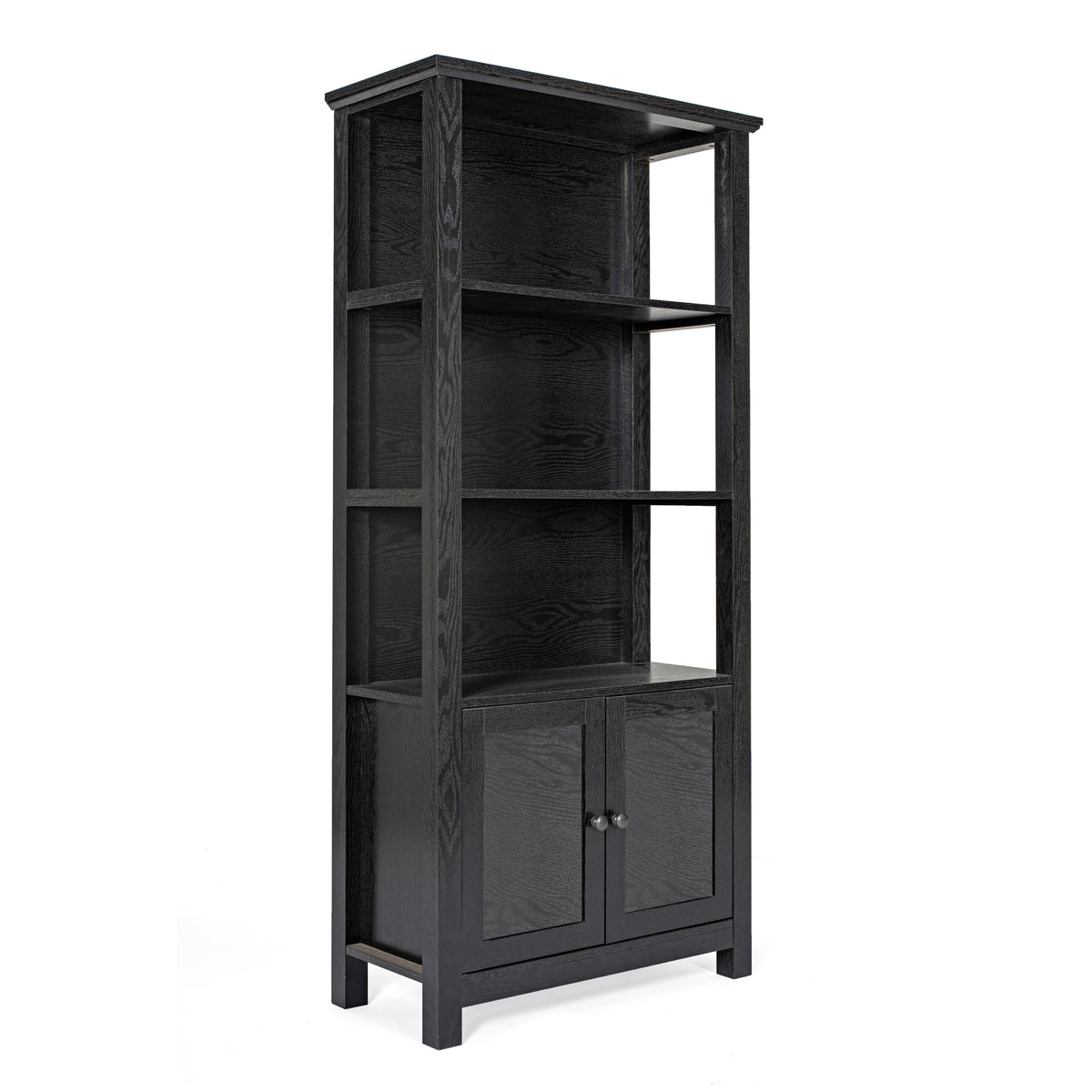 Stella Modern Farmhouse Wooden Bookcase and Storage Cabinet with Tempered Glass Doors and 3 Upper Shelves