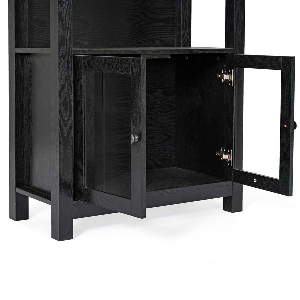 Stella Modern Farmhouse Wooden Bookcase and Storage Cabinet with Tempered Glass Doors and 3 Upper Shelves
