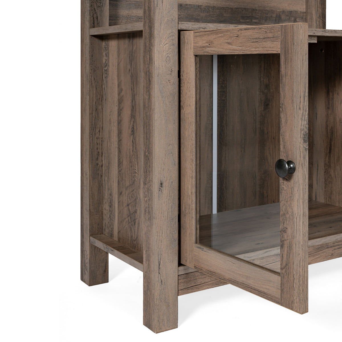 Stella Modern Farmhouse Wooden Bookcase and Storage Cabinet with Tempered Glass Doors and 3 Upper Shelves