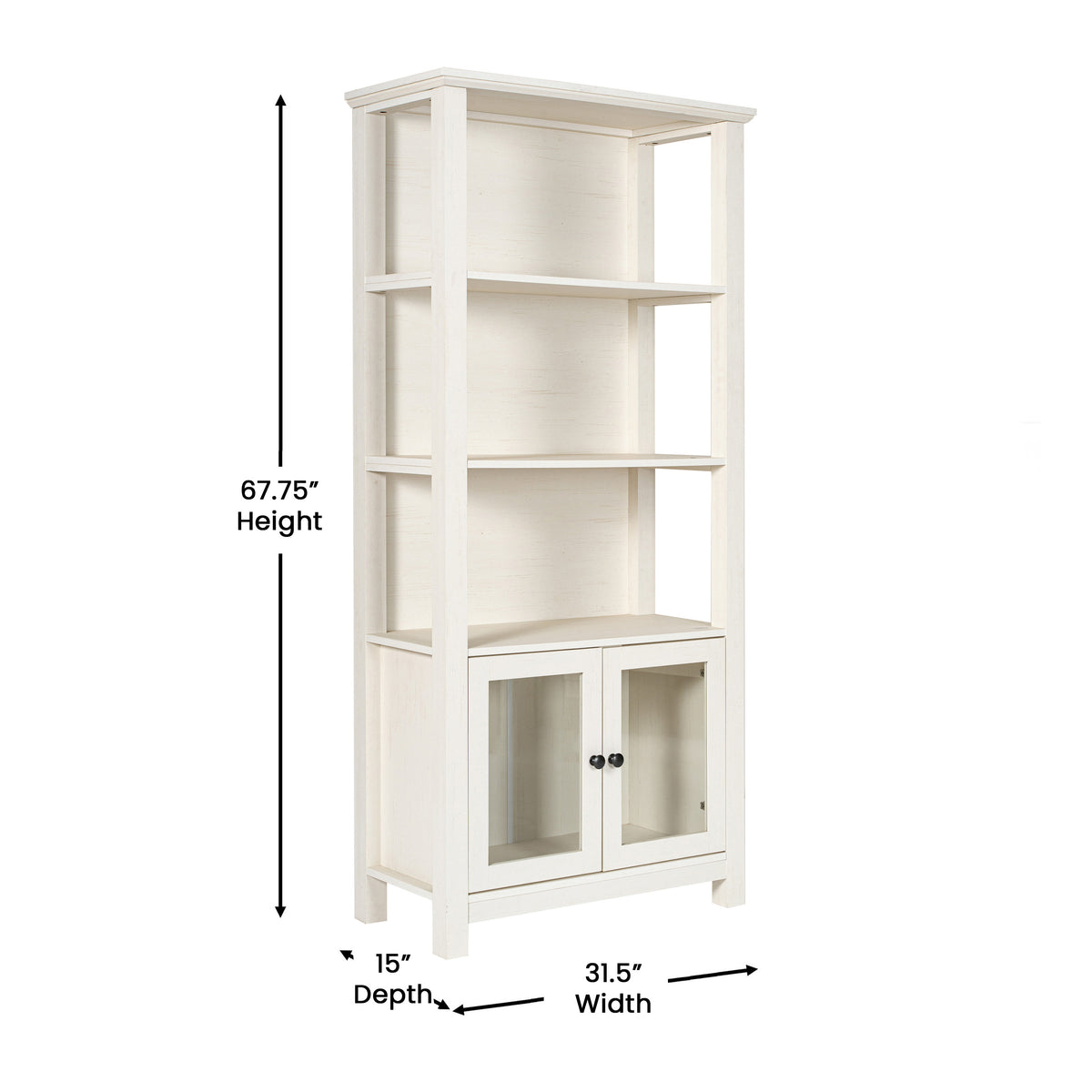 Stella Modern Farmhouse Wooden Bookcase and Storage Cabinet with Tempered Glass Doors and 3 Upper Shelves
