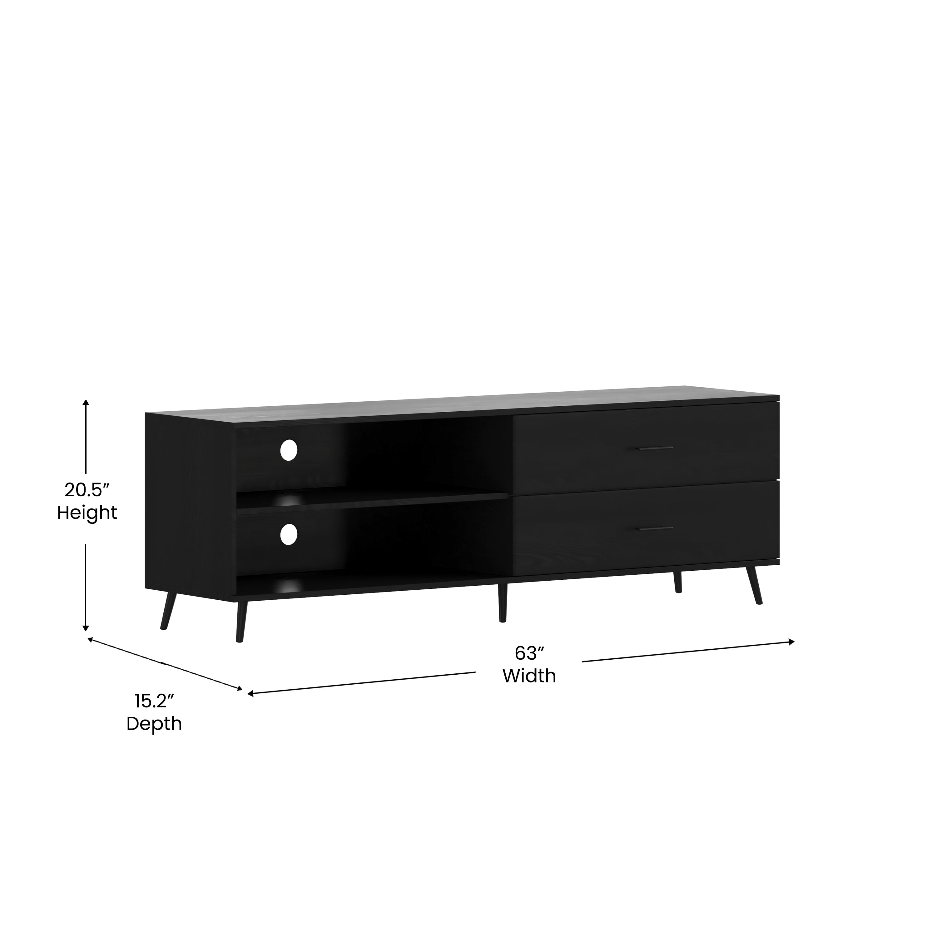 Nelson 65" Mid Century Modern TV Stand for up to 60" TV's with Adjustable Shelf and Storage Drawers