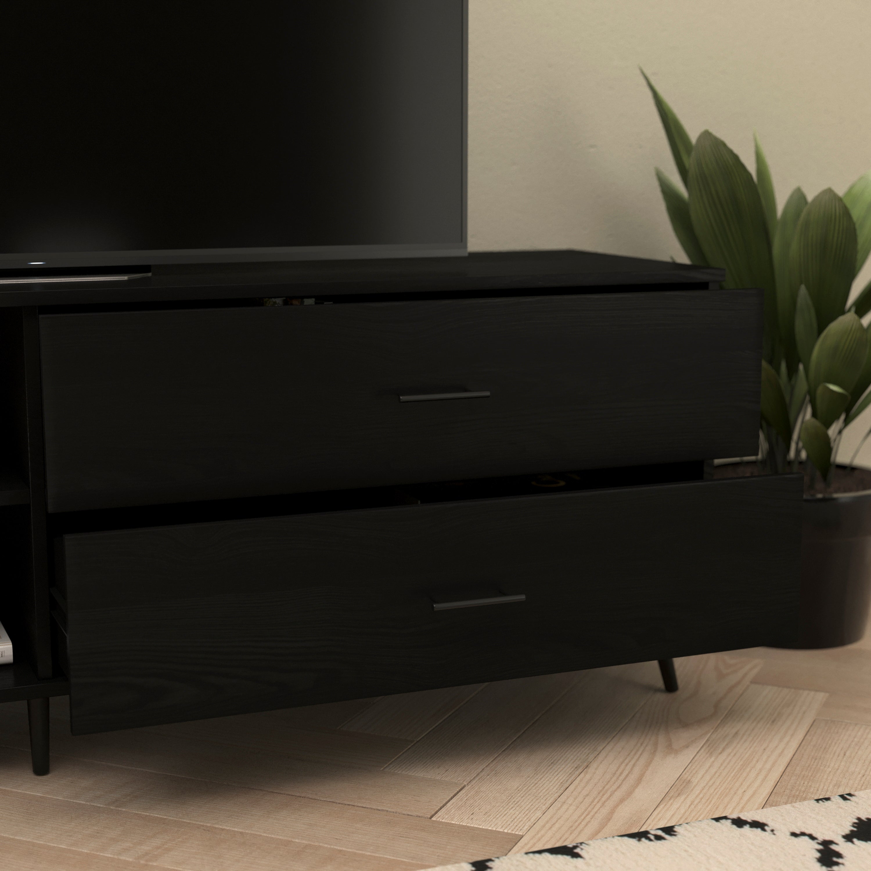 Nelson 65" Mid Century Modern TV Stand for up to 60" TV's with Adjustable Shelf and Storage Drawers